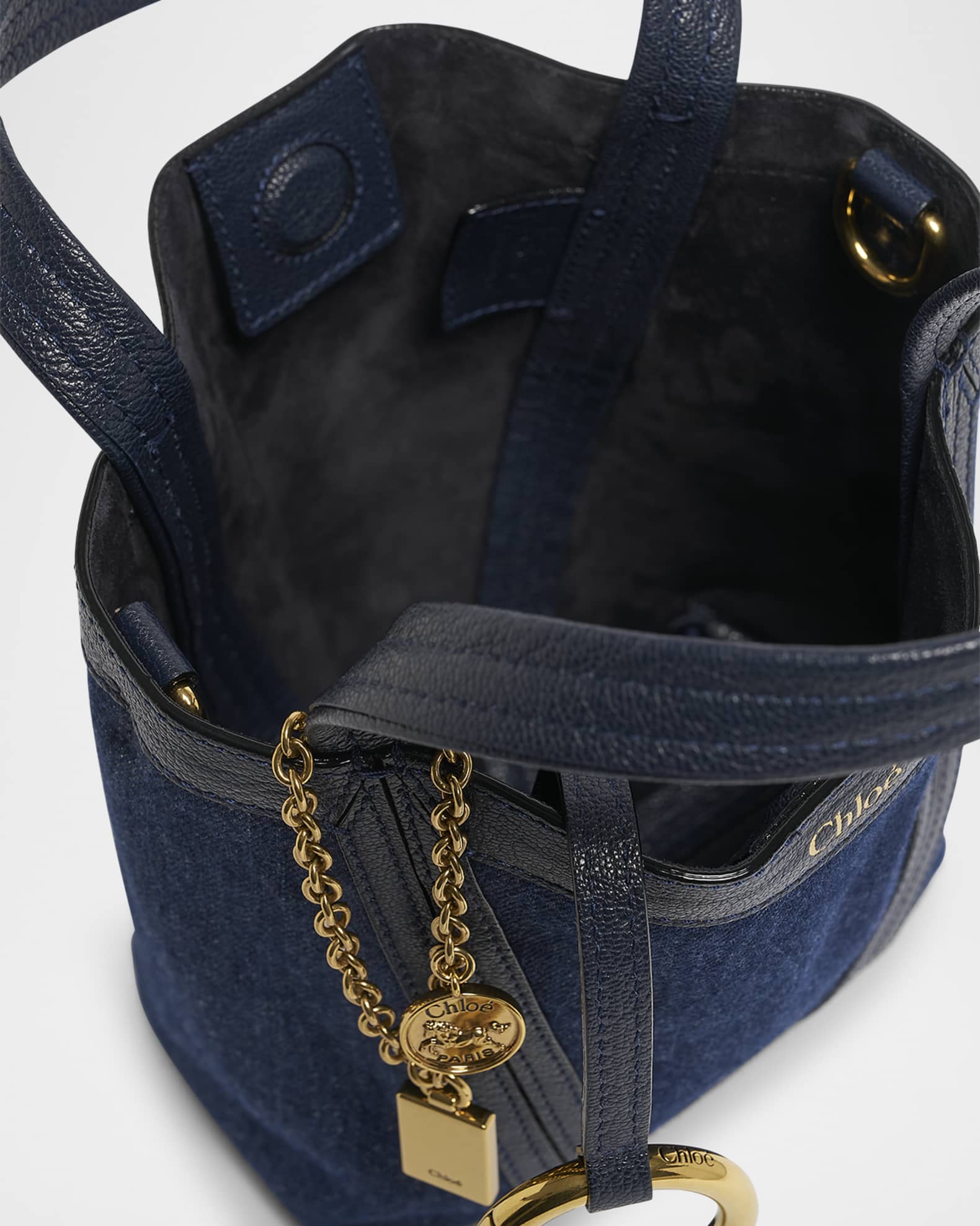 【Chloe】SMALL BUCKET SPIN◆CH25US745P12 Chloe Spin Mini Bucket Tote Bag in Denim and Leather
