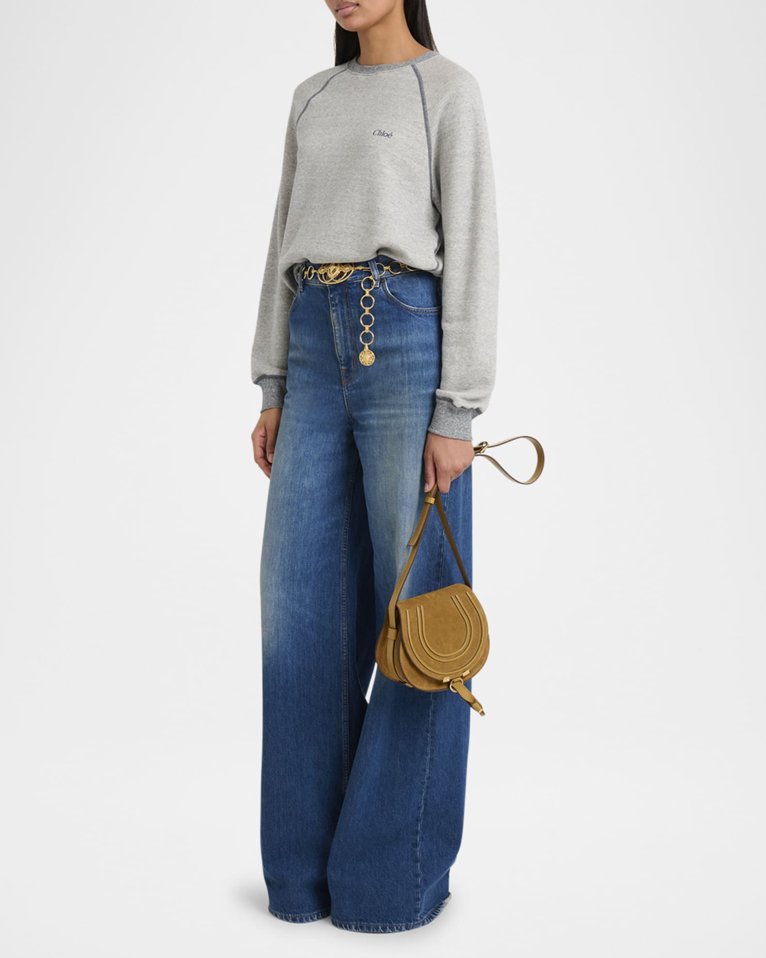 Chloe Marcie Flap Saddle Crossbody Bag in Suede | Neiman Marcus