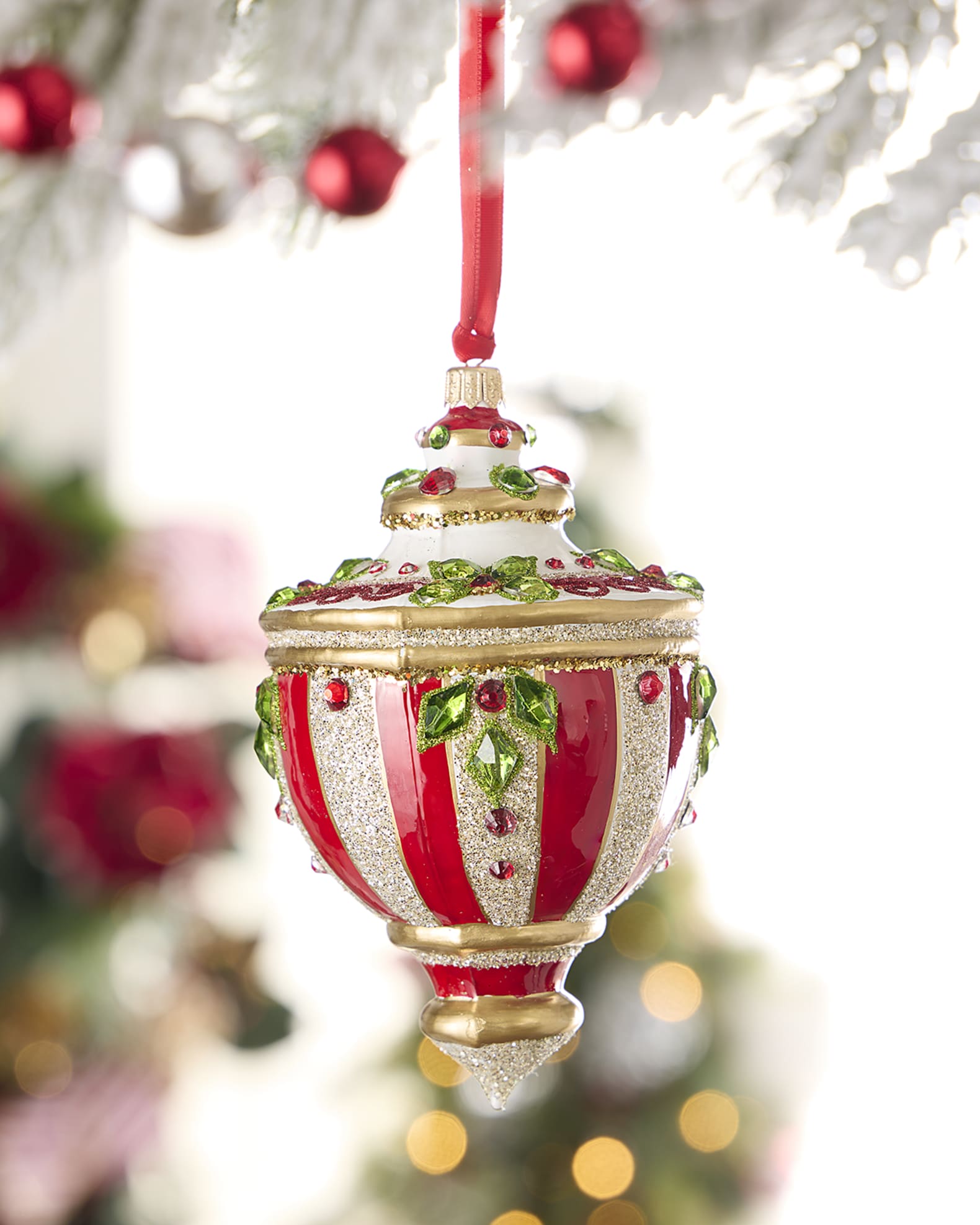 Red and Silver Stripe Christmas Ornament 0