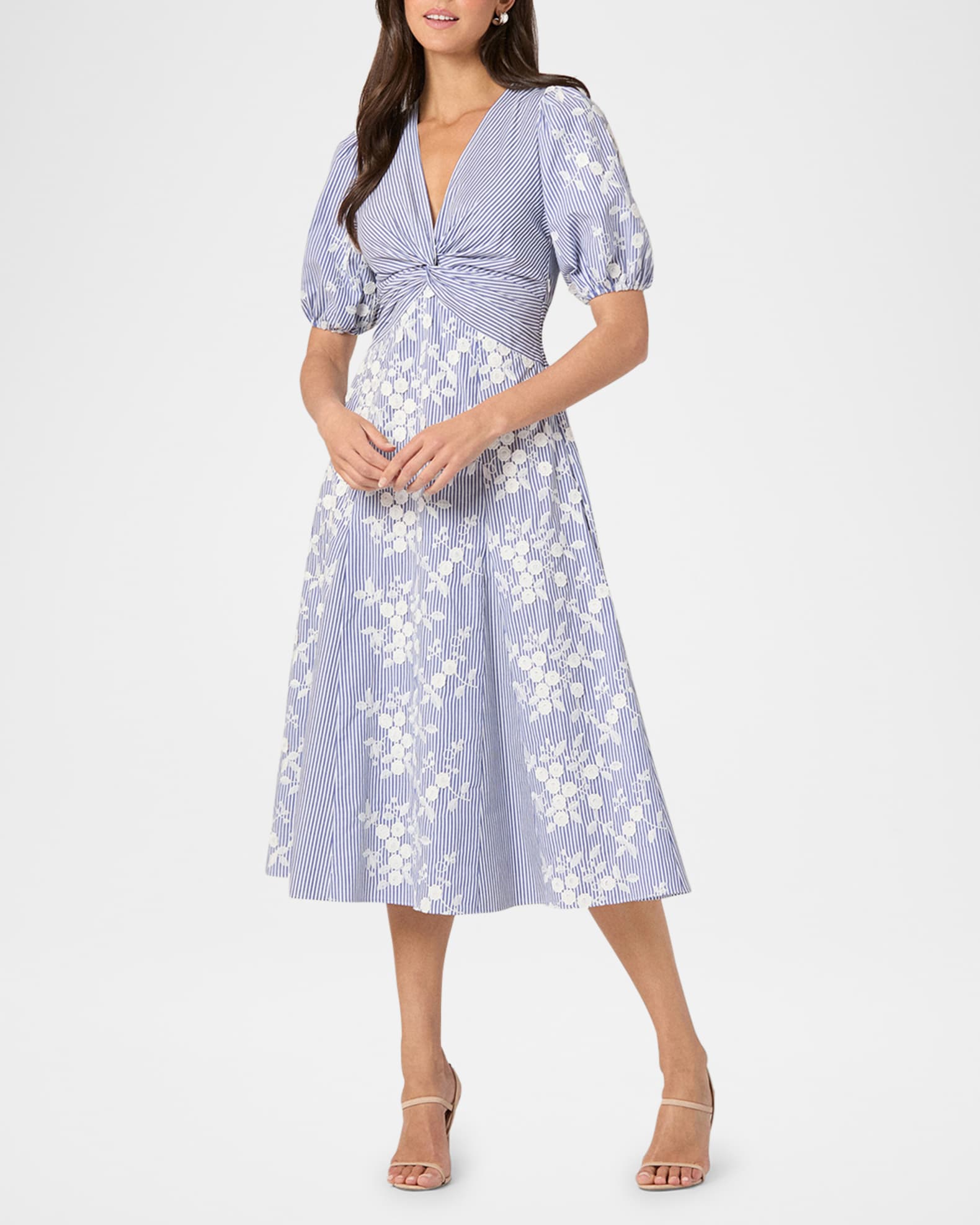 Dion Striped Floral Applique Midi Dress 1