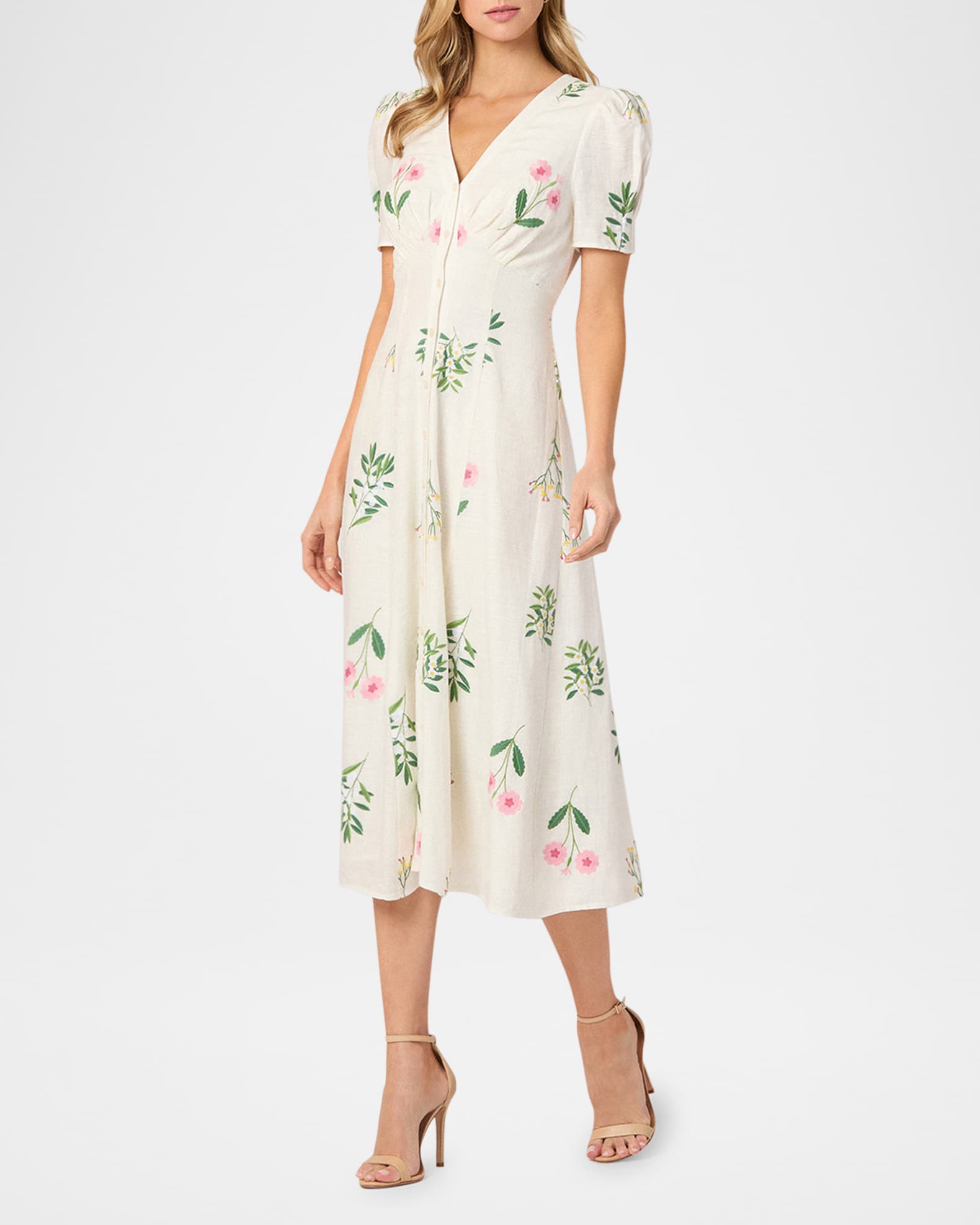 Corrina Floral-Embroidered Empire Midi Dress 1