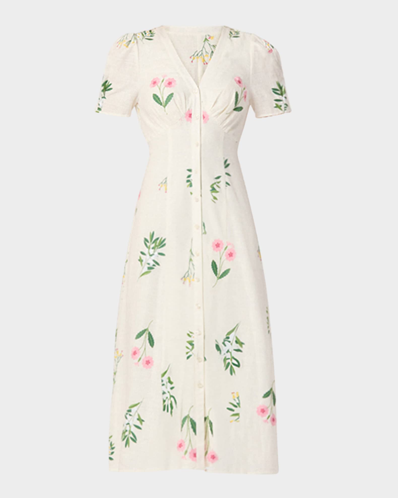 Corrina Floral-Embroidered Empire Midi Dress 0