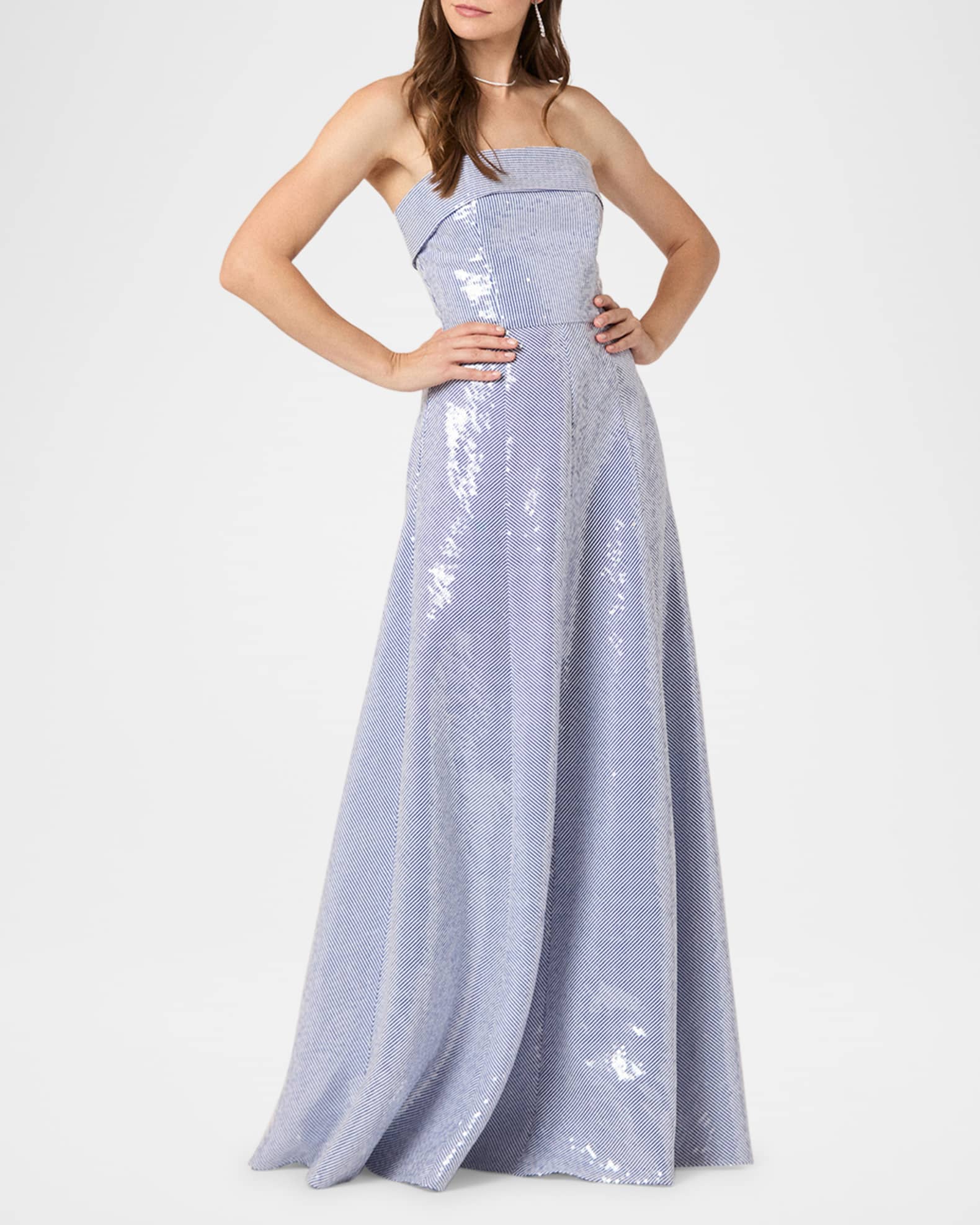 Bennett Strapless Striped Sequin Gown 1