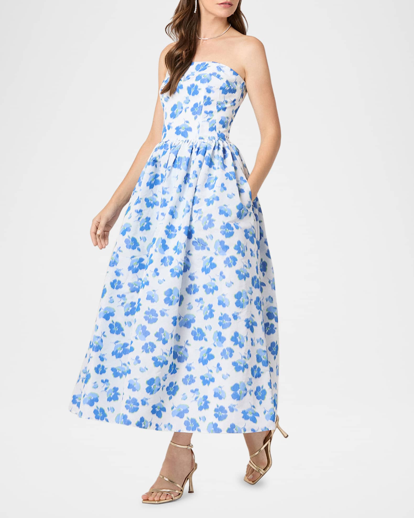knee length dresses for ladies Dana Floral Maxi Dress- Blue Gray L by LaMeera Moda
