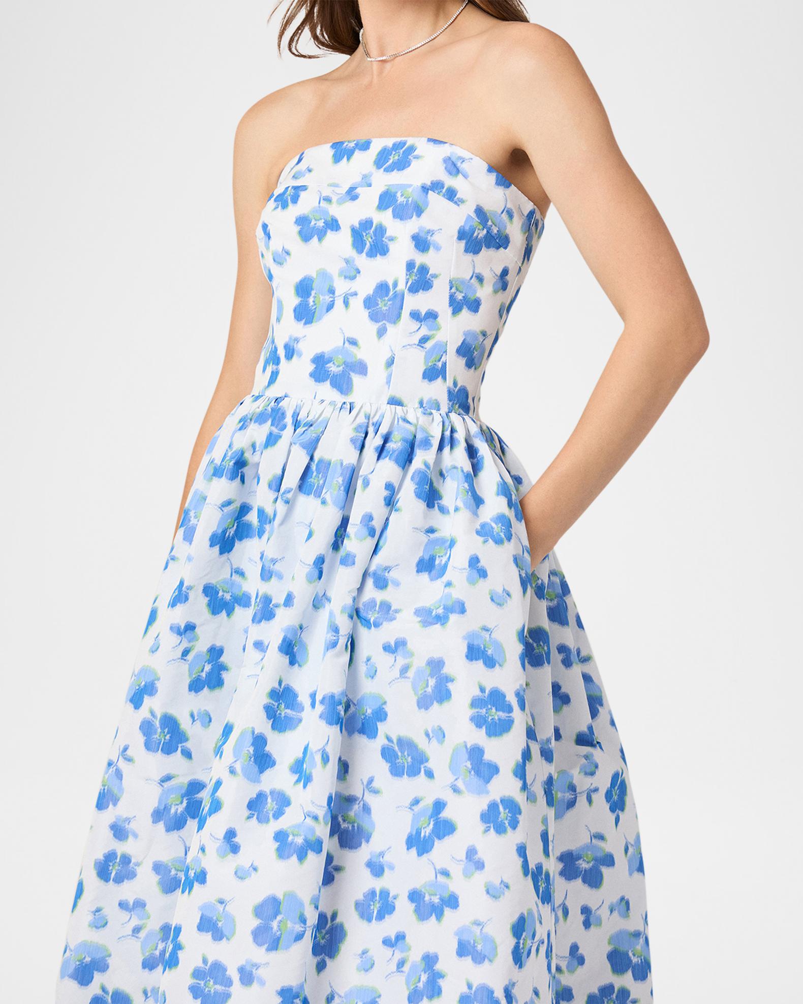 shoshanna miller strapless embroidered lace a line midi dress Dana Floral-Print Maxi Size:US18-UK20-EUR48