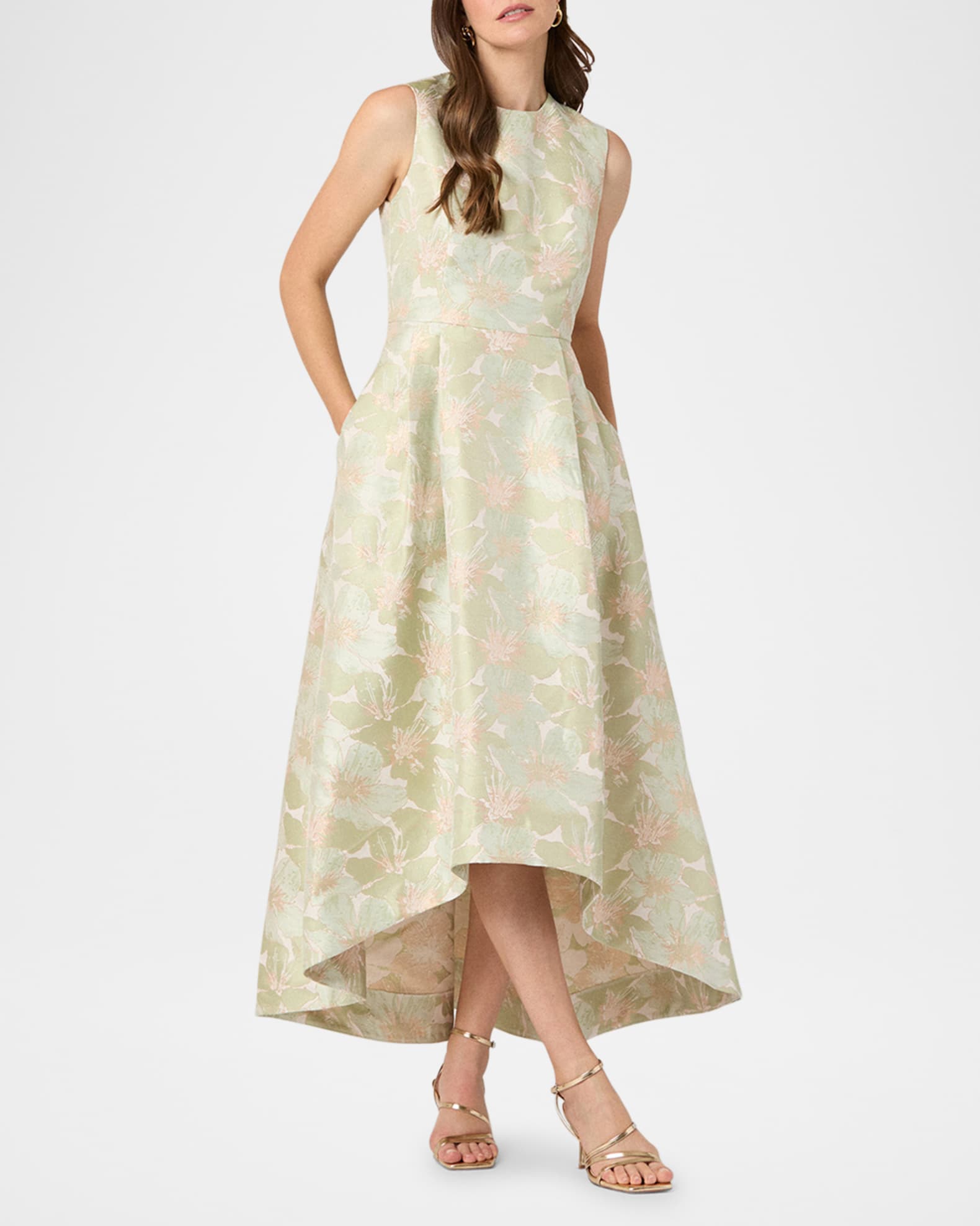 Daniela Pleated High-Low Jacquard Gown 1