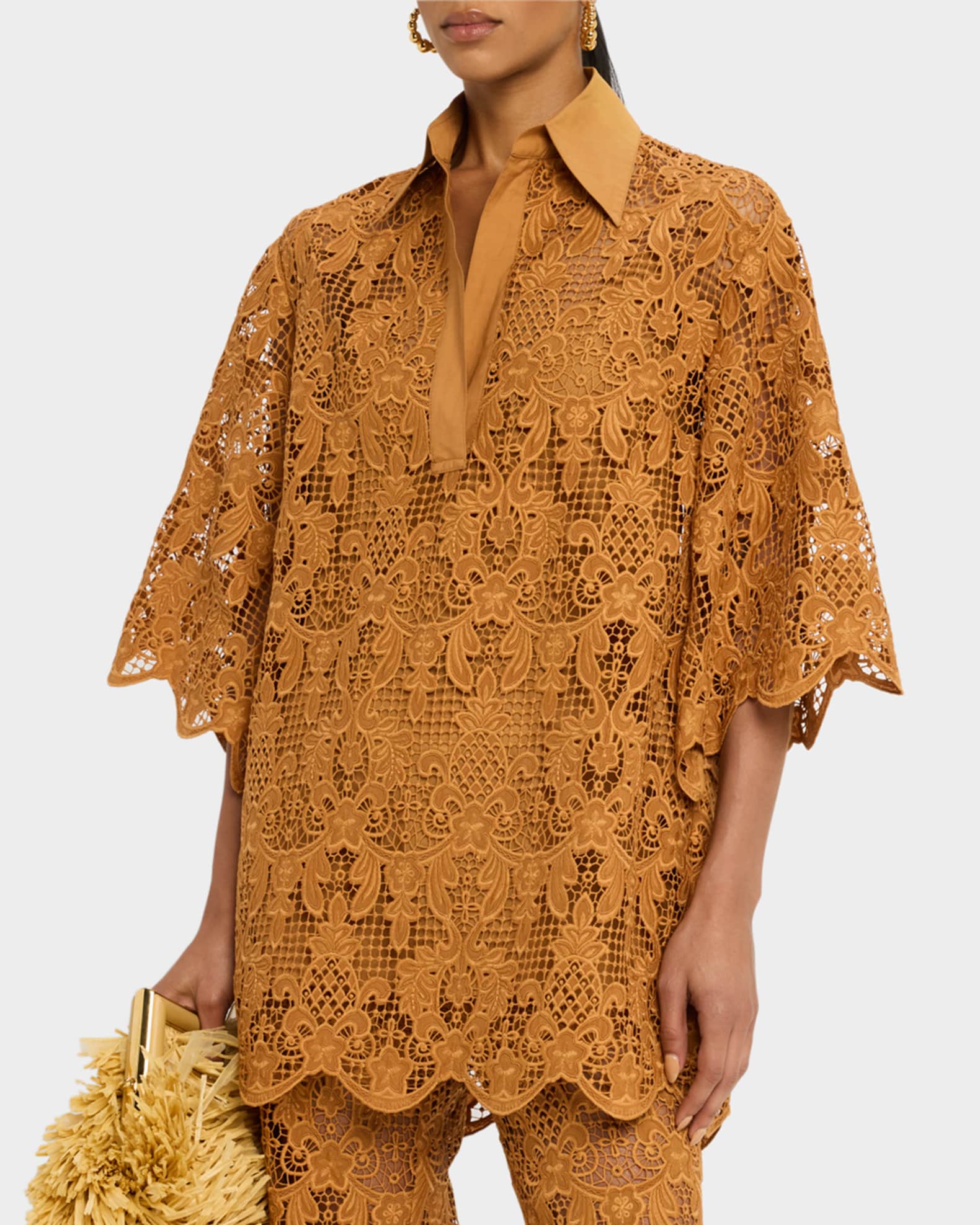 Tシャツ・カットソー Zimmermann FW25 Ascension Lace Yoke Tunic (3421TSS253 CRM) Zimmermann Ascension Lace Yoke Tunic - Beige - 44% Off