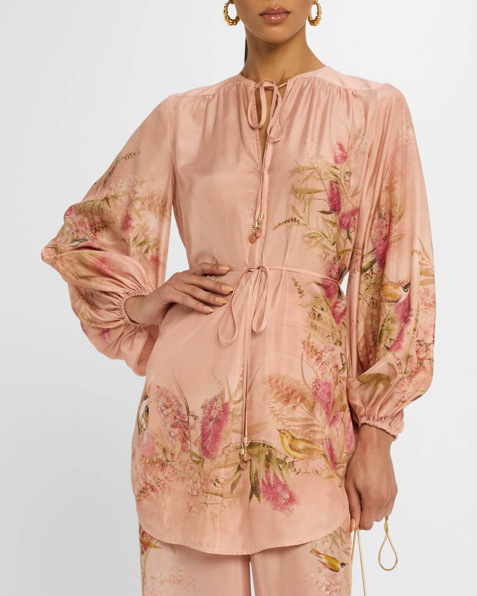 【送料&関税込】Zimmermann Pink Top Cascadian Tunic Top Pink Botanical Floral Online | Zimmermann