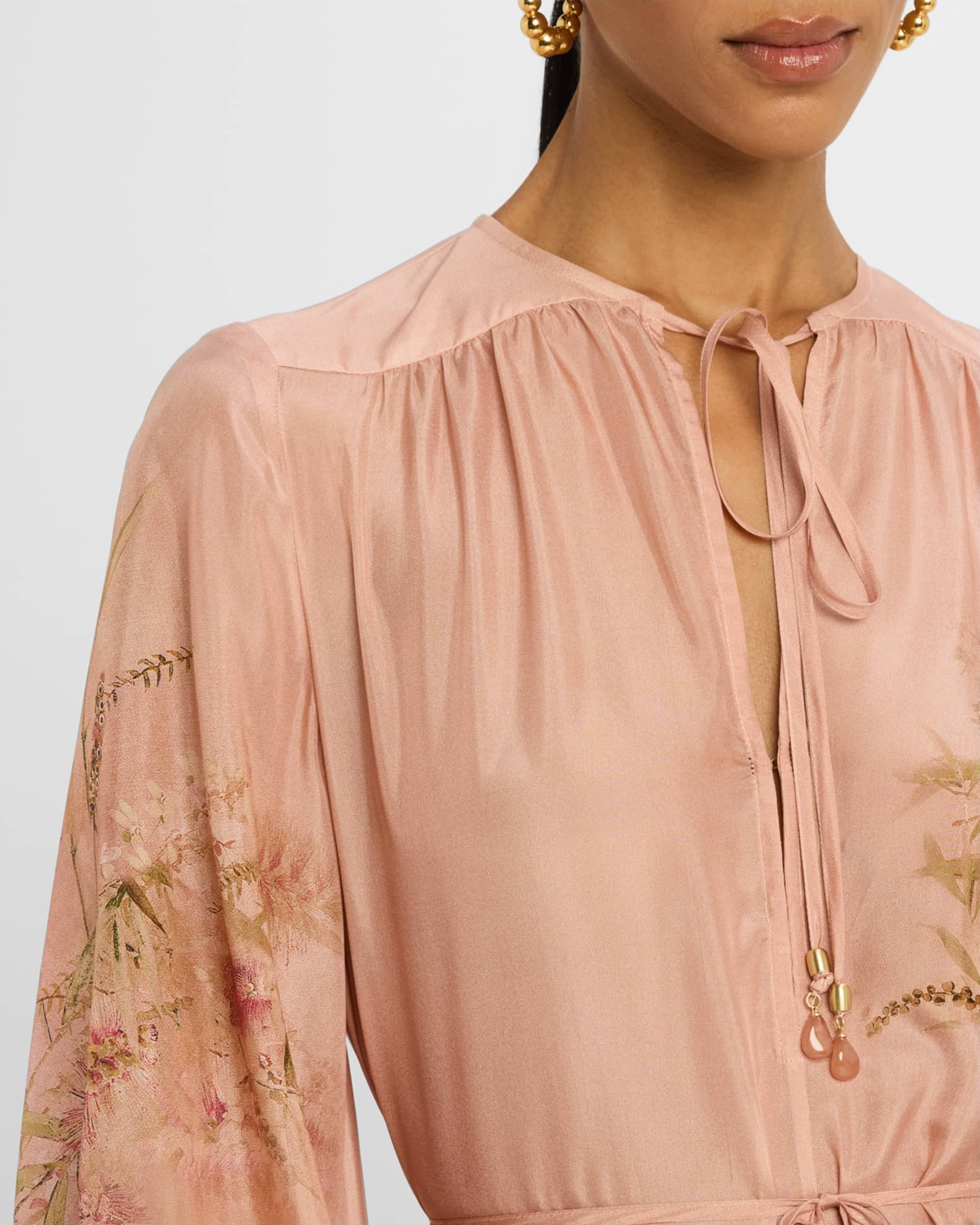 Tシャツ・カットソー ZIMMERMANN CASCADIAN PRINTED SILK TOP Zimmermann Cascadian Floral Tunic Top | Neiman Marcus