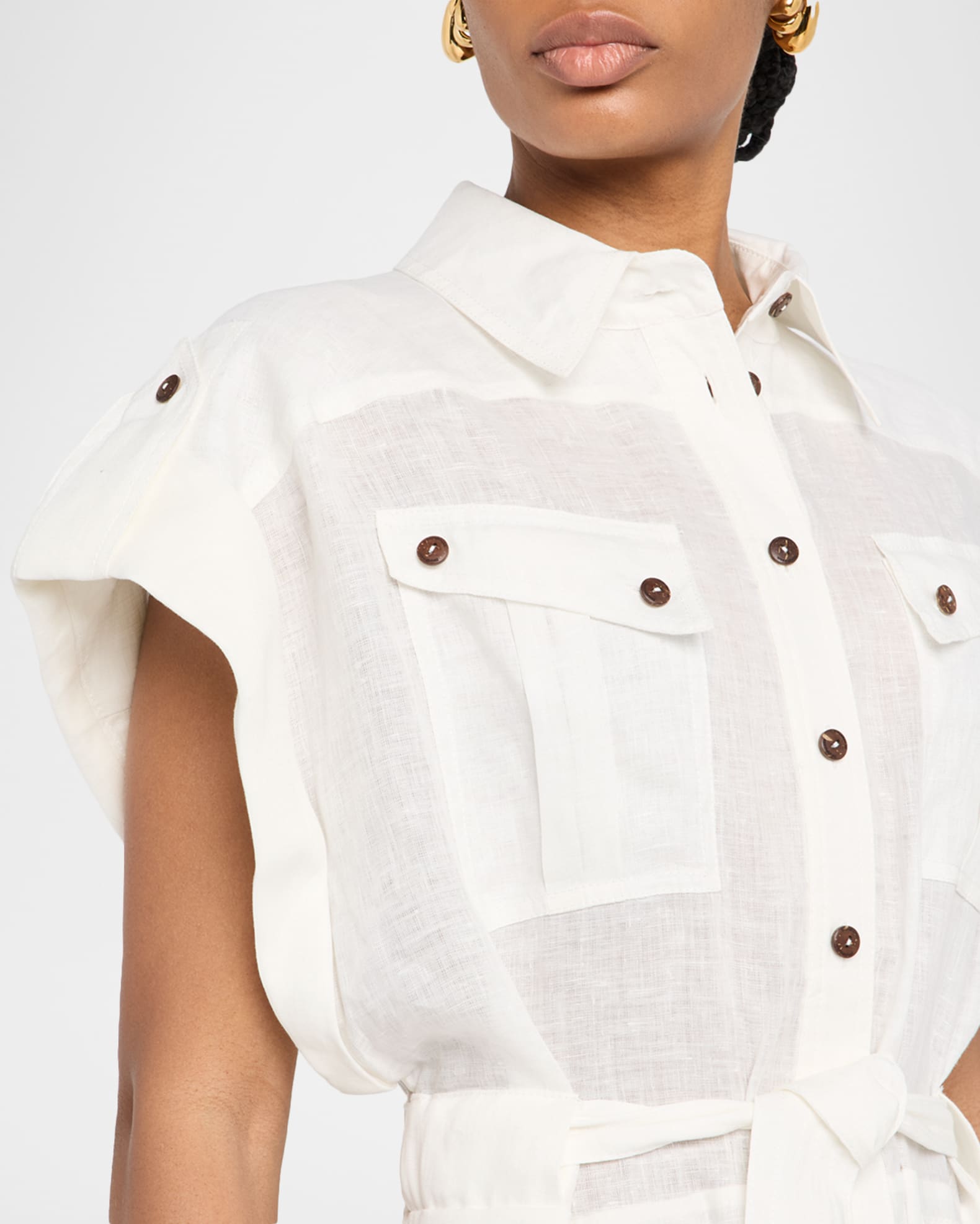 セットアップ ZIMMERMANN RHIANNON LINEN SHORT PLAYSUIT Zimmermann Rhiannon Cuffed Linen Romper | Neiman Marcus