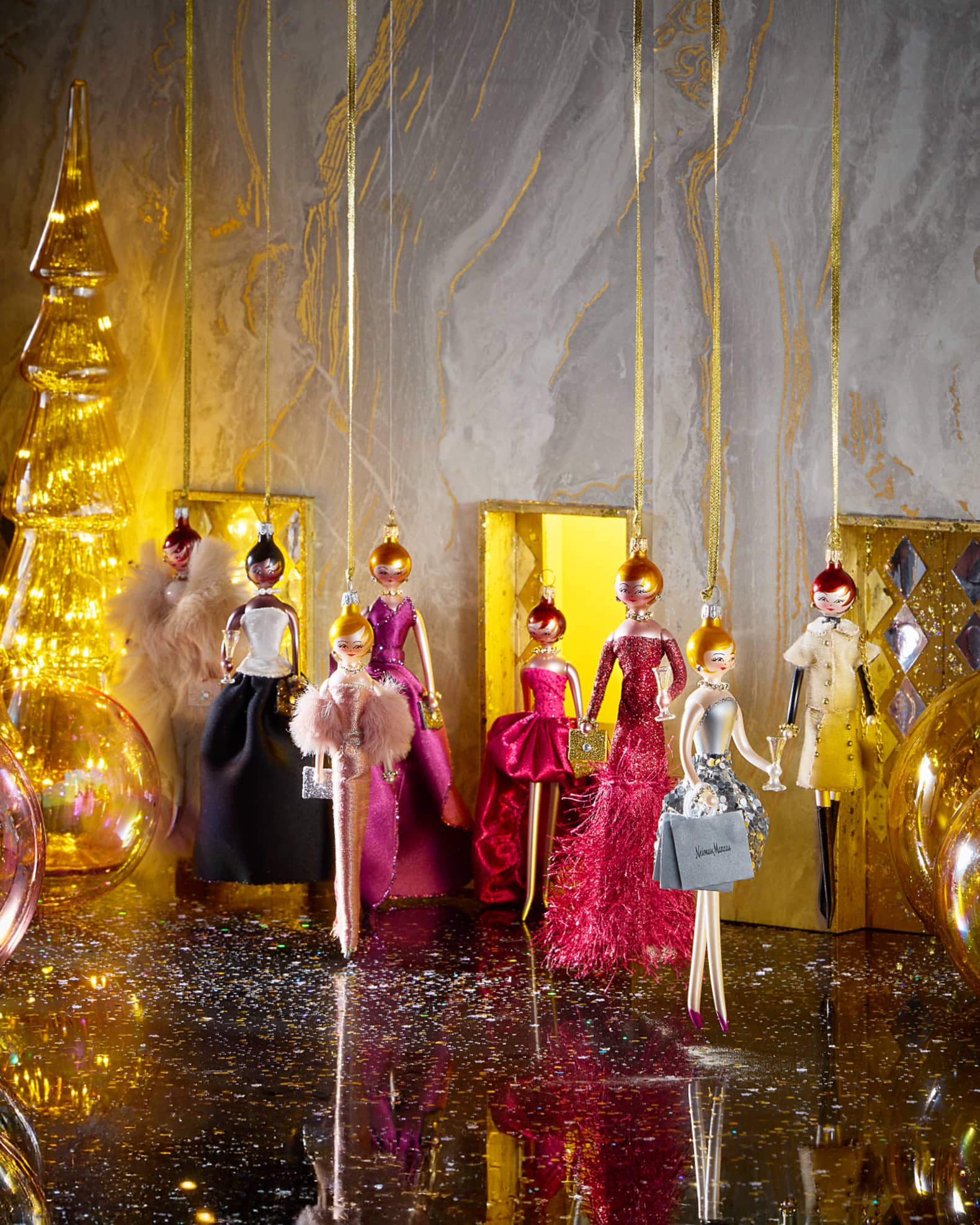 Fashionista in Black & White Gown Christmas Ornament 1