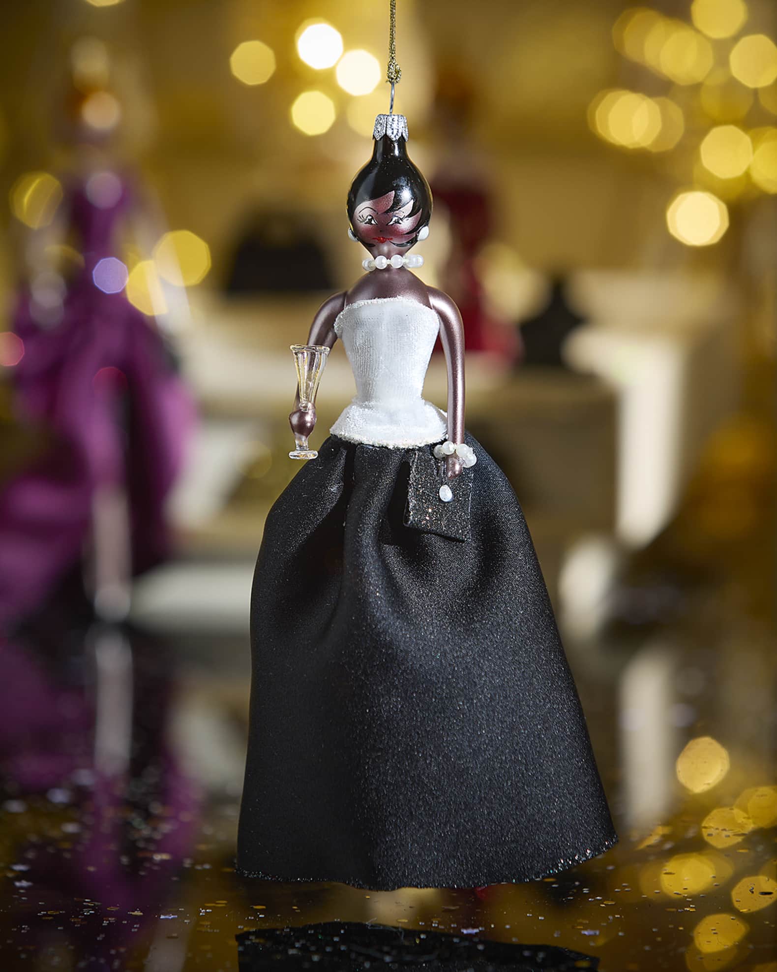 Fashionista in Black & White Gown Christmas Ornament 0