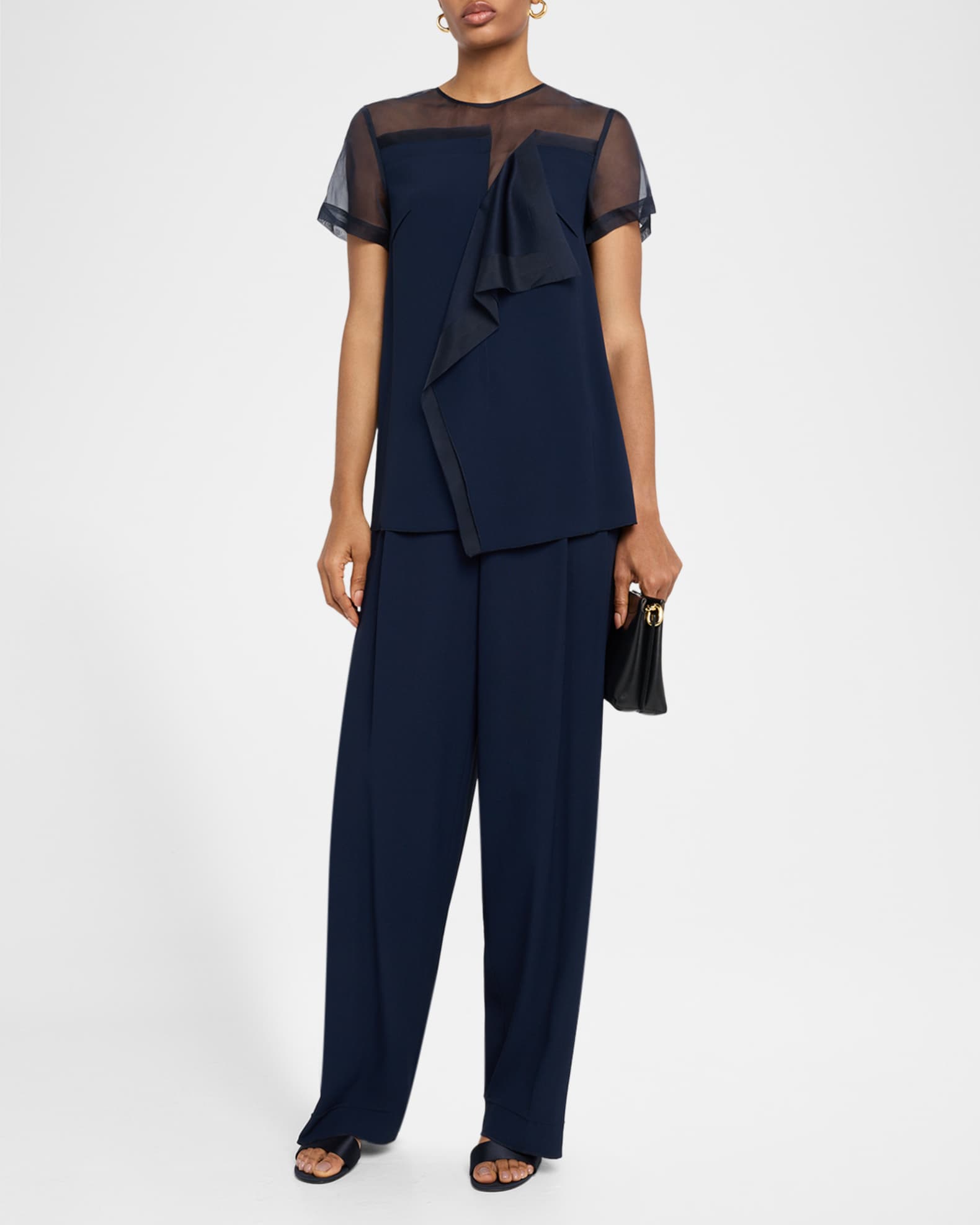 Asymmetrical Drape Crepe Back Satin Top 1