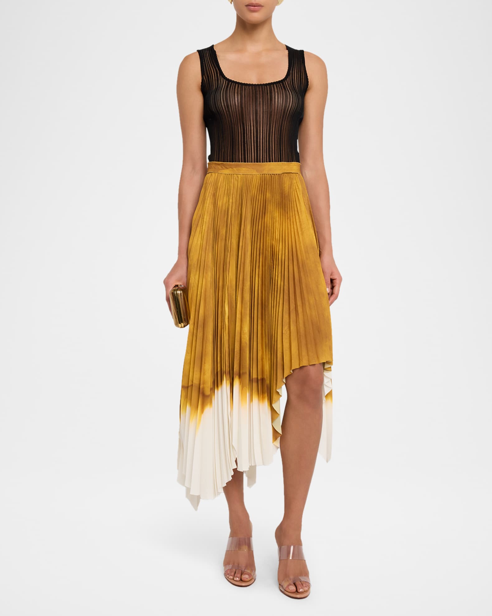 Painted Stripe Pleated Asymmetric Skirt 1