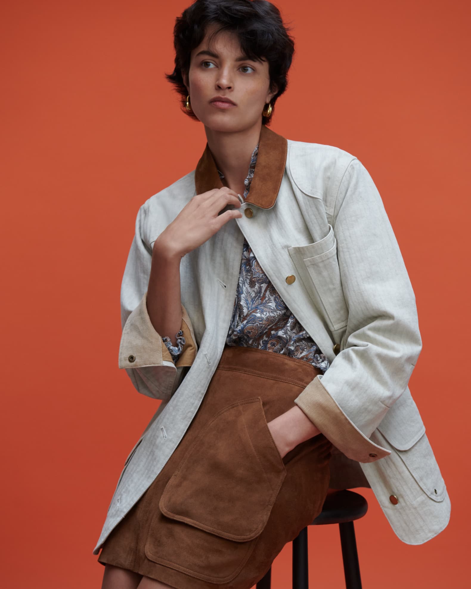 Veronica Beard Abbas Chore Jacket in Light Oatmeal