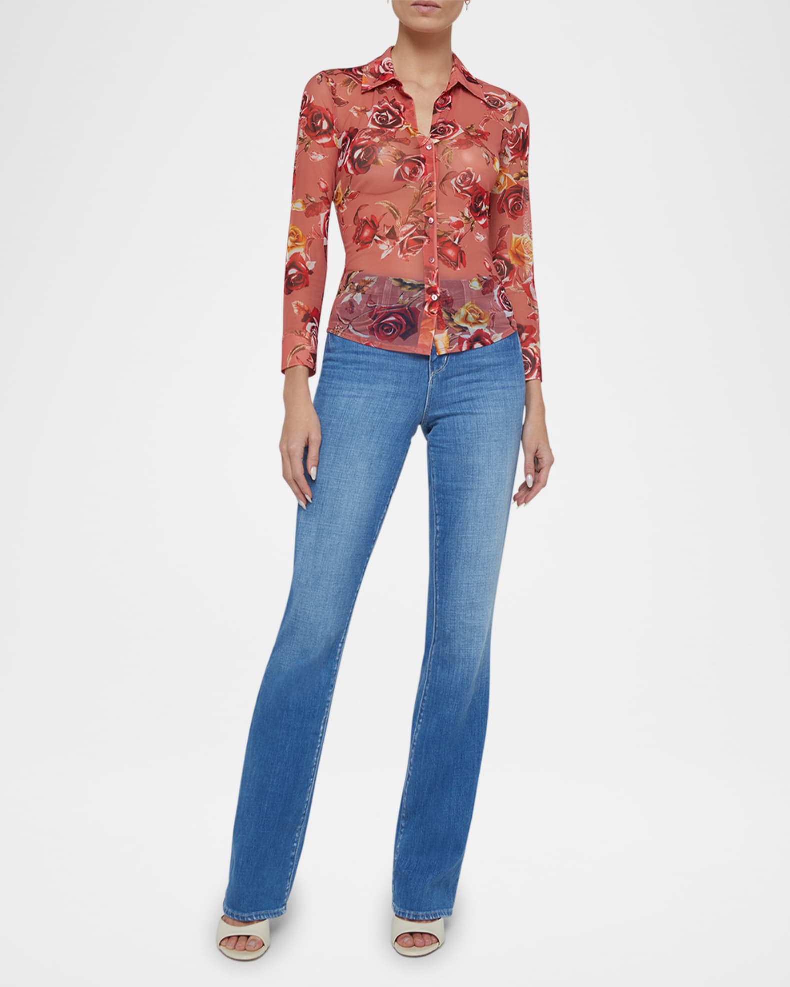 Sheer Feather Blouse w Camisole Inlay - L main image 0