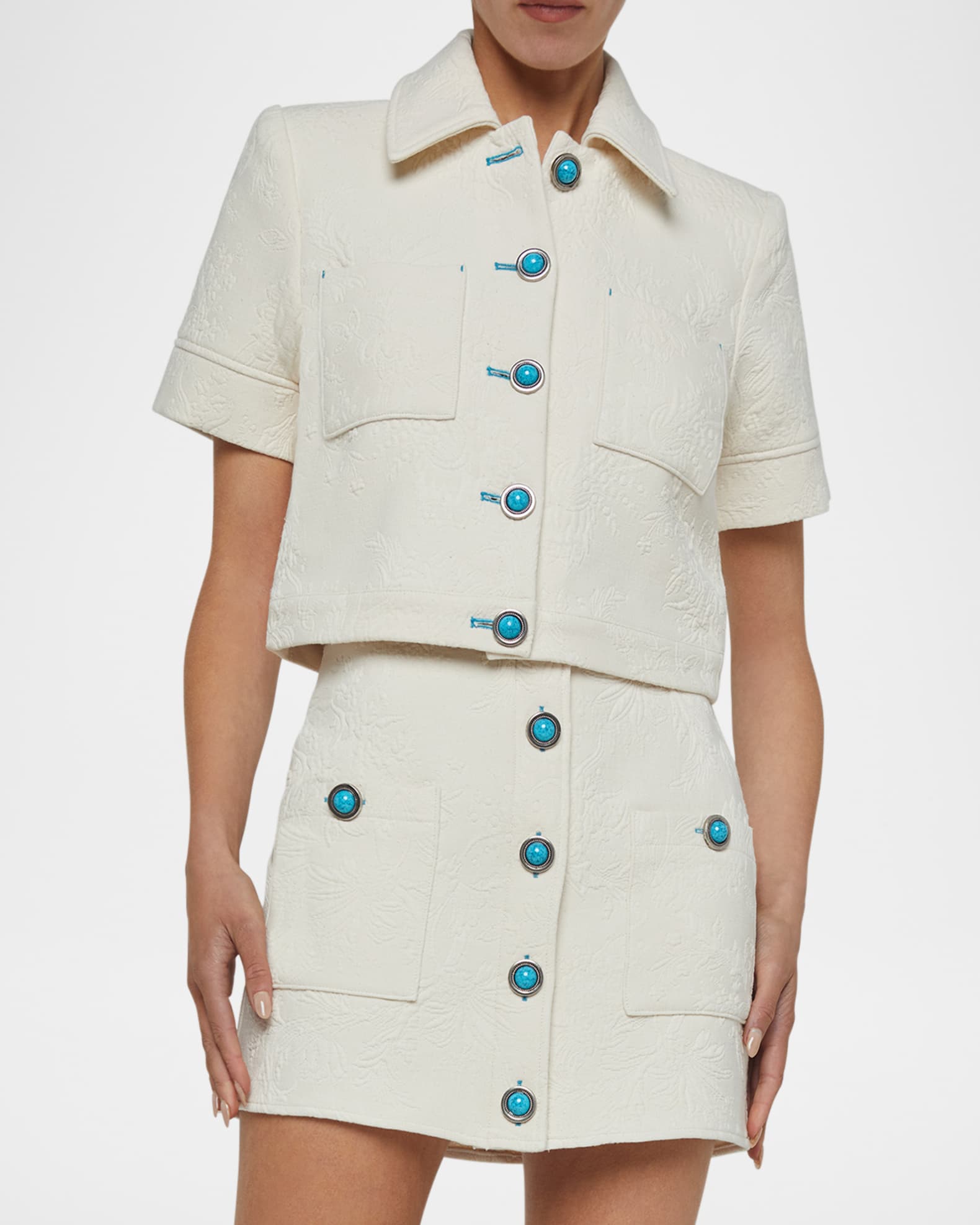 L'Agence Chita Floral Embossed Short-Sleeve Jacket | Neiman Marcus