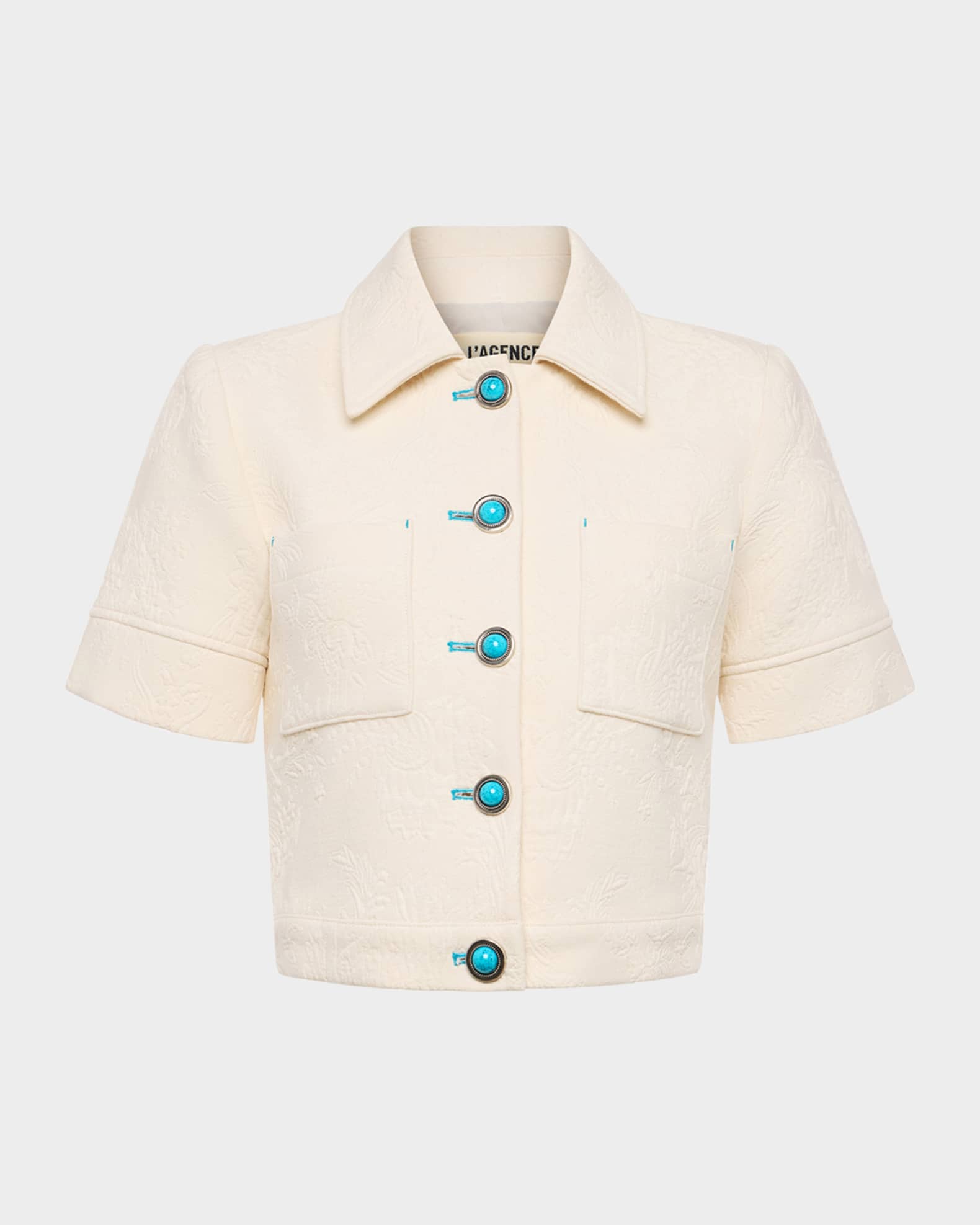 Chita Floral Embossed Short-Sleeve Jacket 0