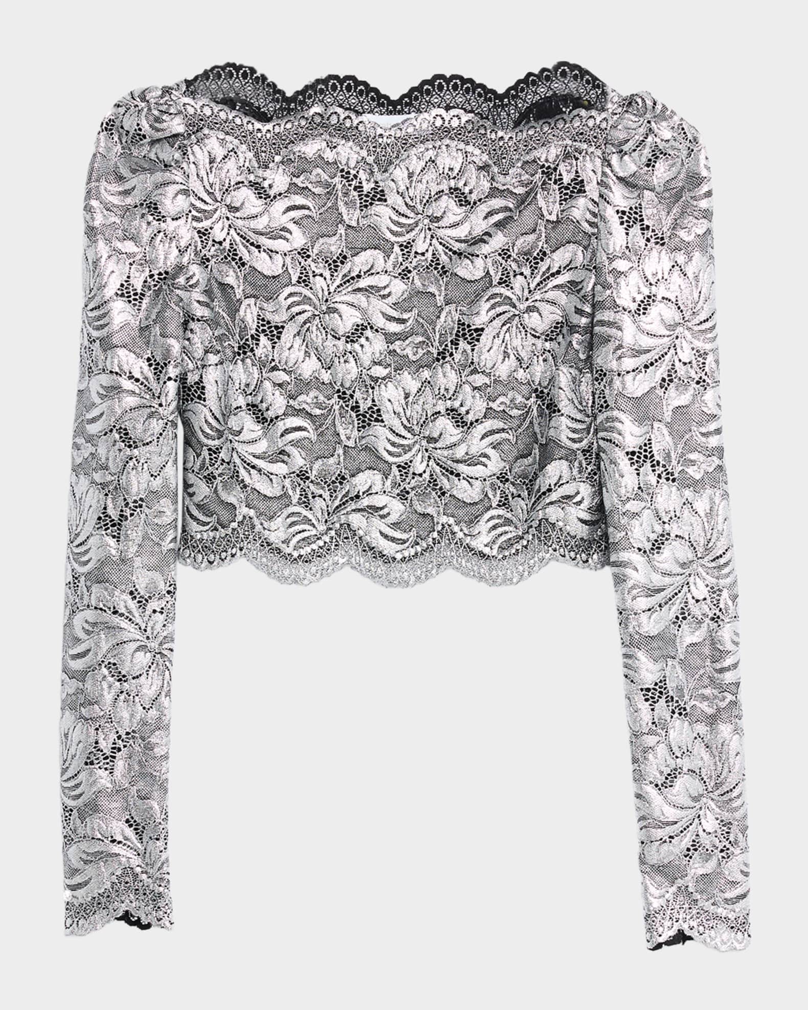 Haut Metallic Floral Lace Crop Top 0