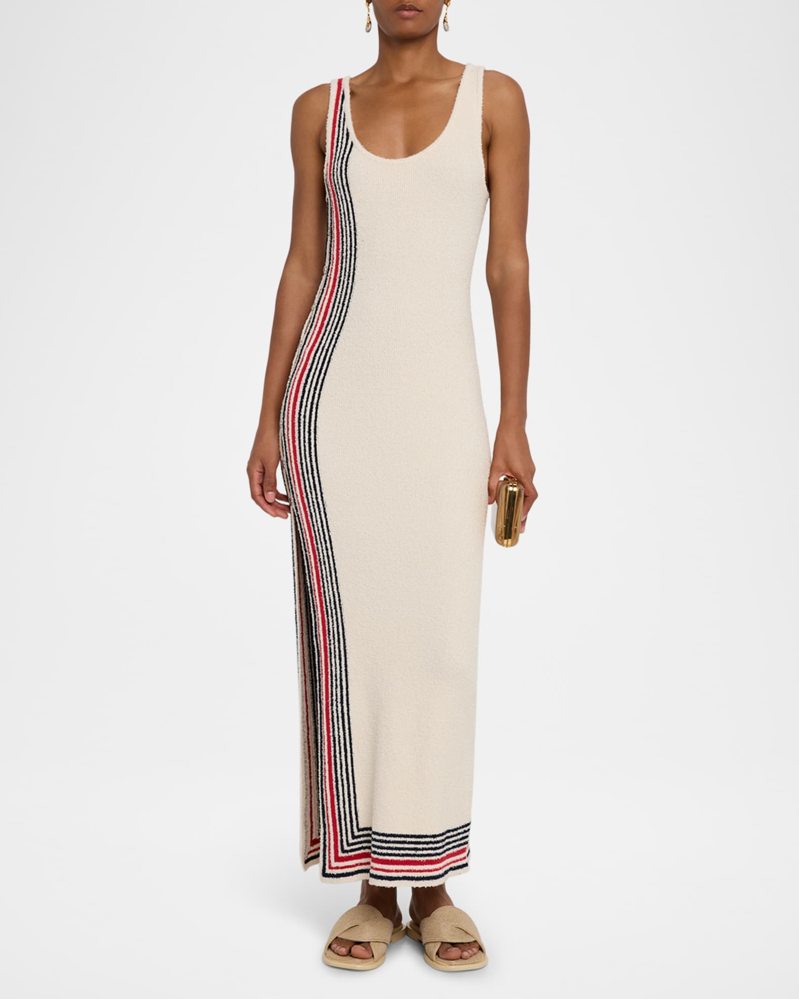 Scoop-Neck Stripe Button-Side Maxi Dress 1
