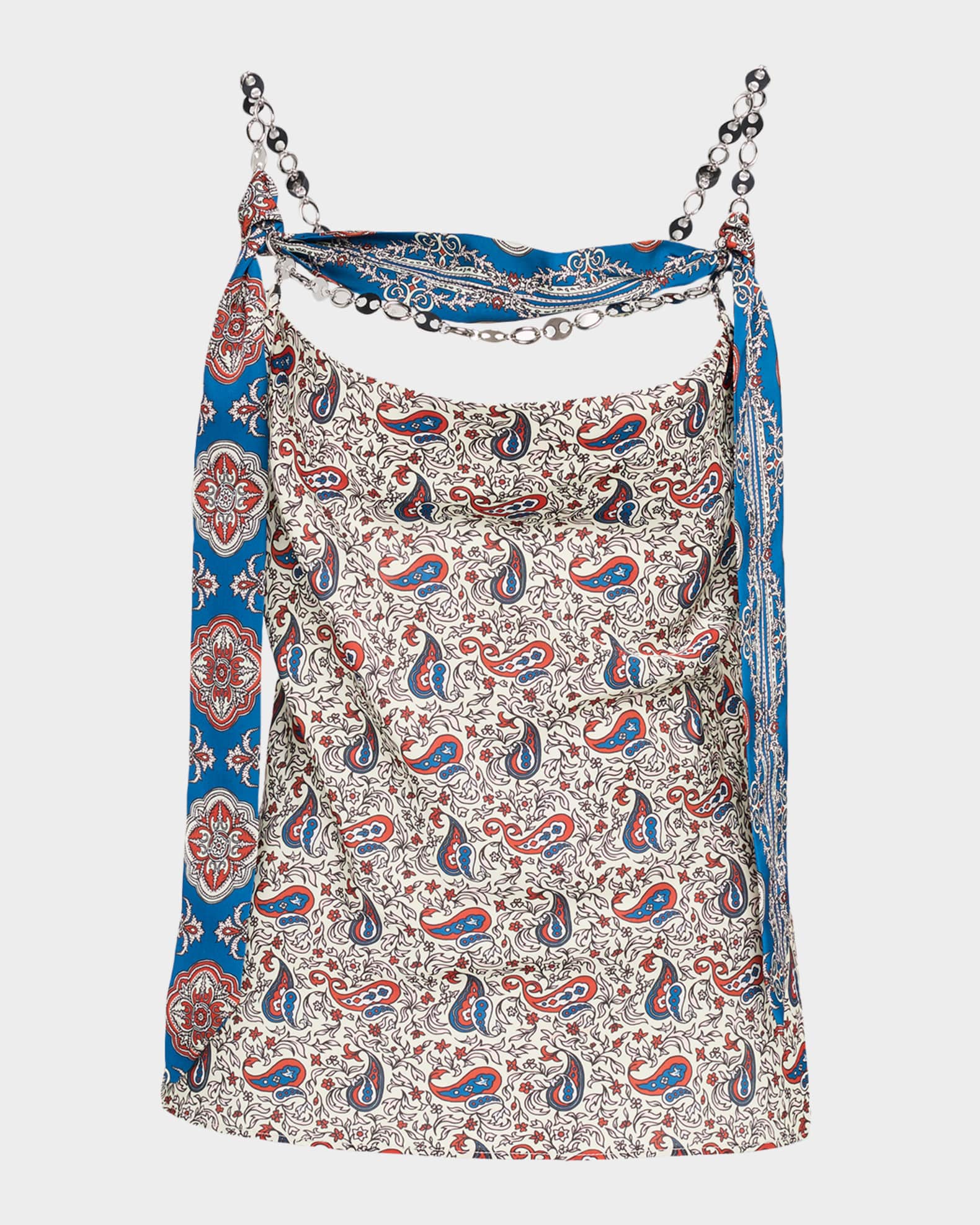Paisley Satin Cowl-Neck Chain Cami 0