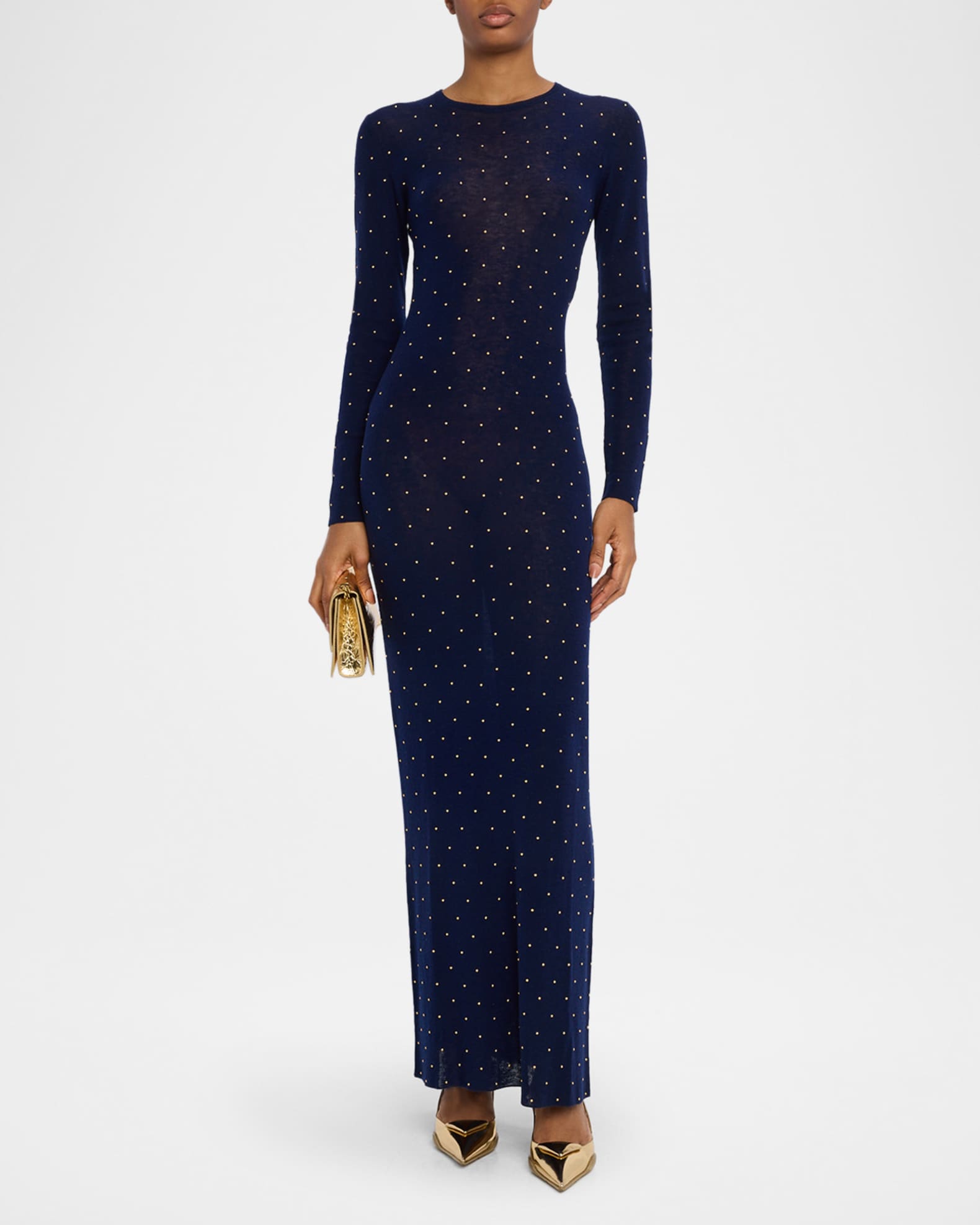 Studded Long-Sleeve Wool Maxi Dress 1