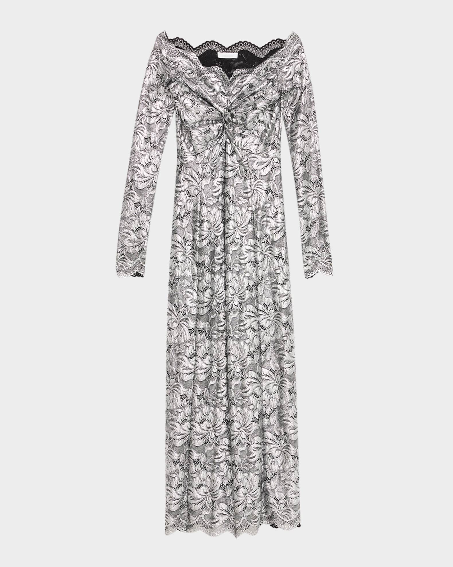 ワンピース RABANNE LAMINATED LACE OFF-THE-SHOULDER DRESS Rabanne Off-The-Shoulder Lace Midi Dress | Neiman Marcus