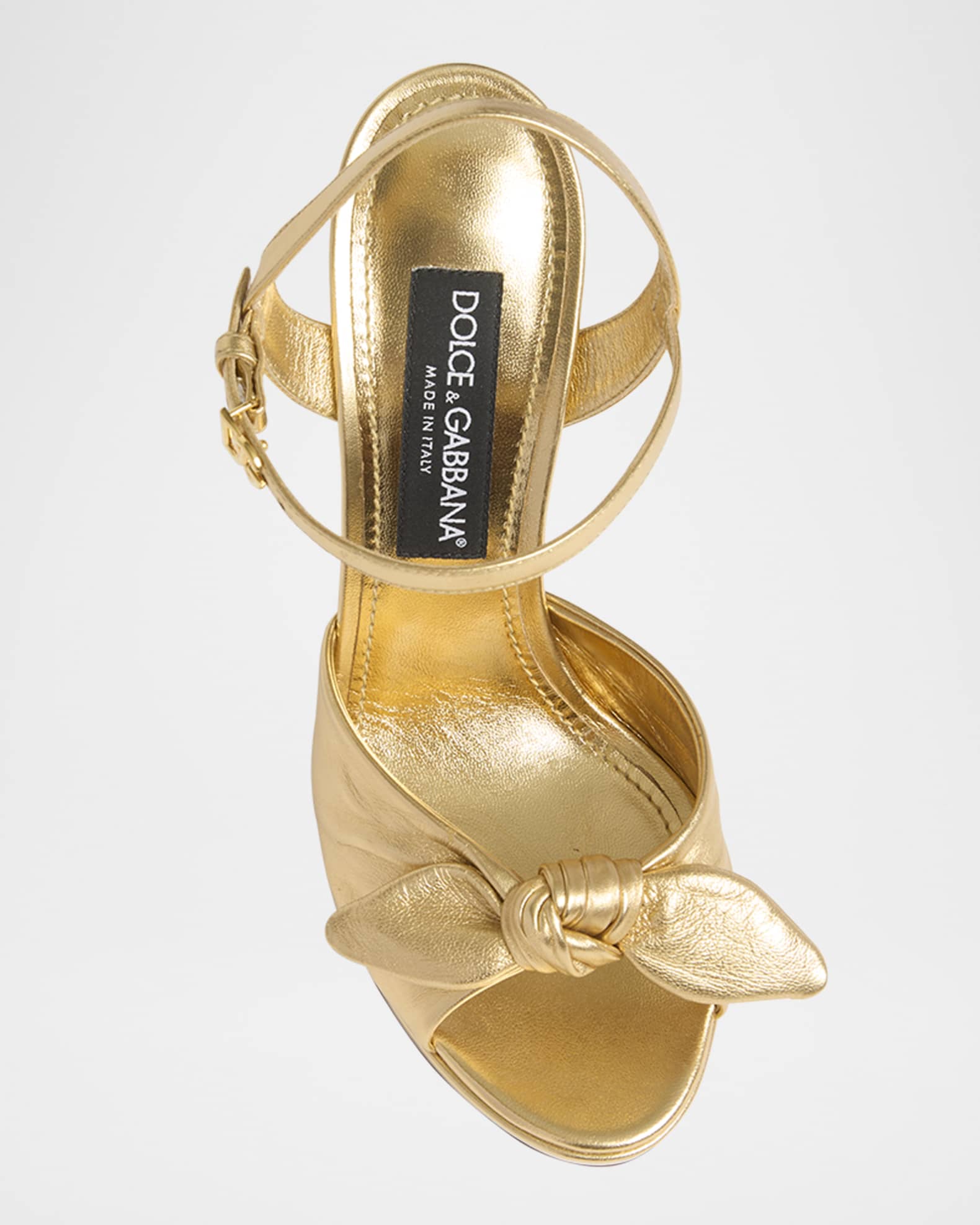 DOLCE & GABBANA メタリックプラットフォームサンダル Dolce&Gabbana Metallic Knot Platform Sandals | Neiman Marcus