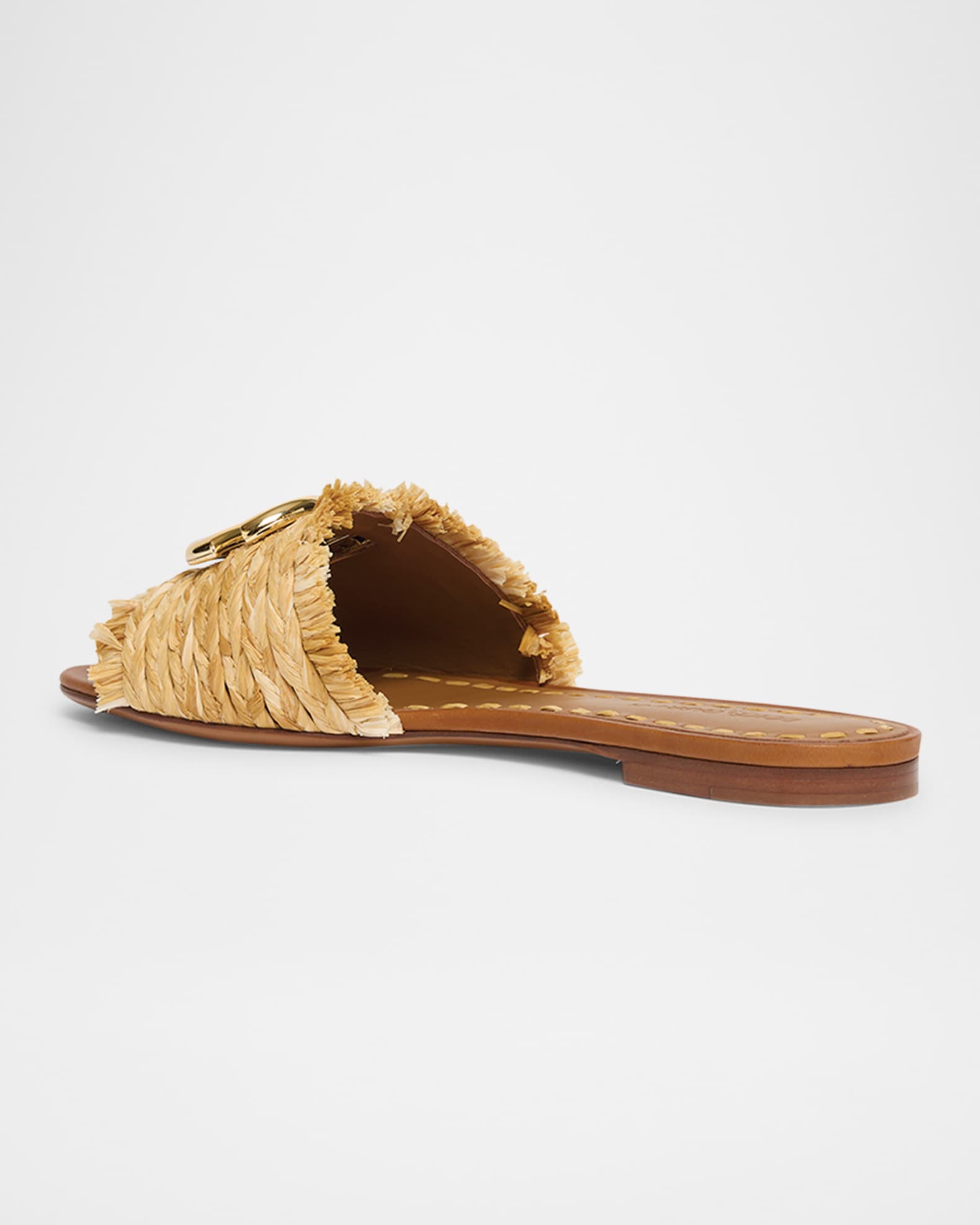 Dolce&Gabbana DG Medallion Raffia Slide Sandals | Neiman Marcus