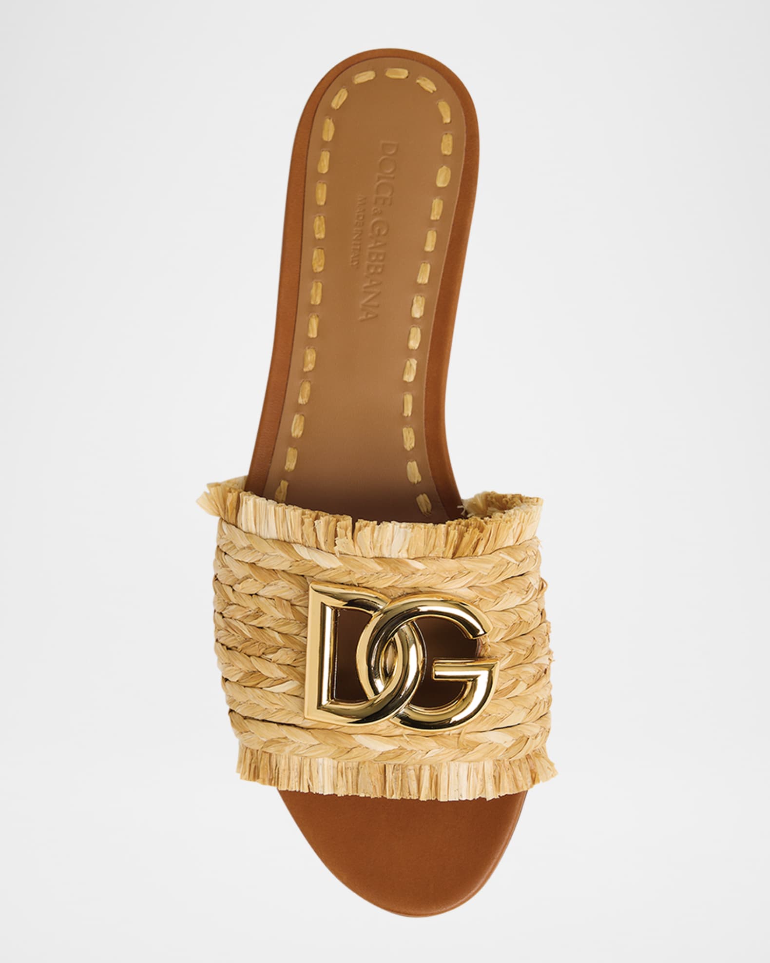 Dolce&Gabbana DG Medallion Raffia Slide Sandals | Neiman Marcus