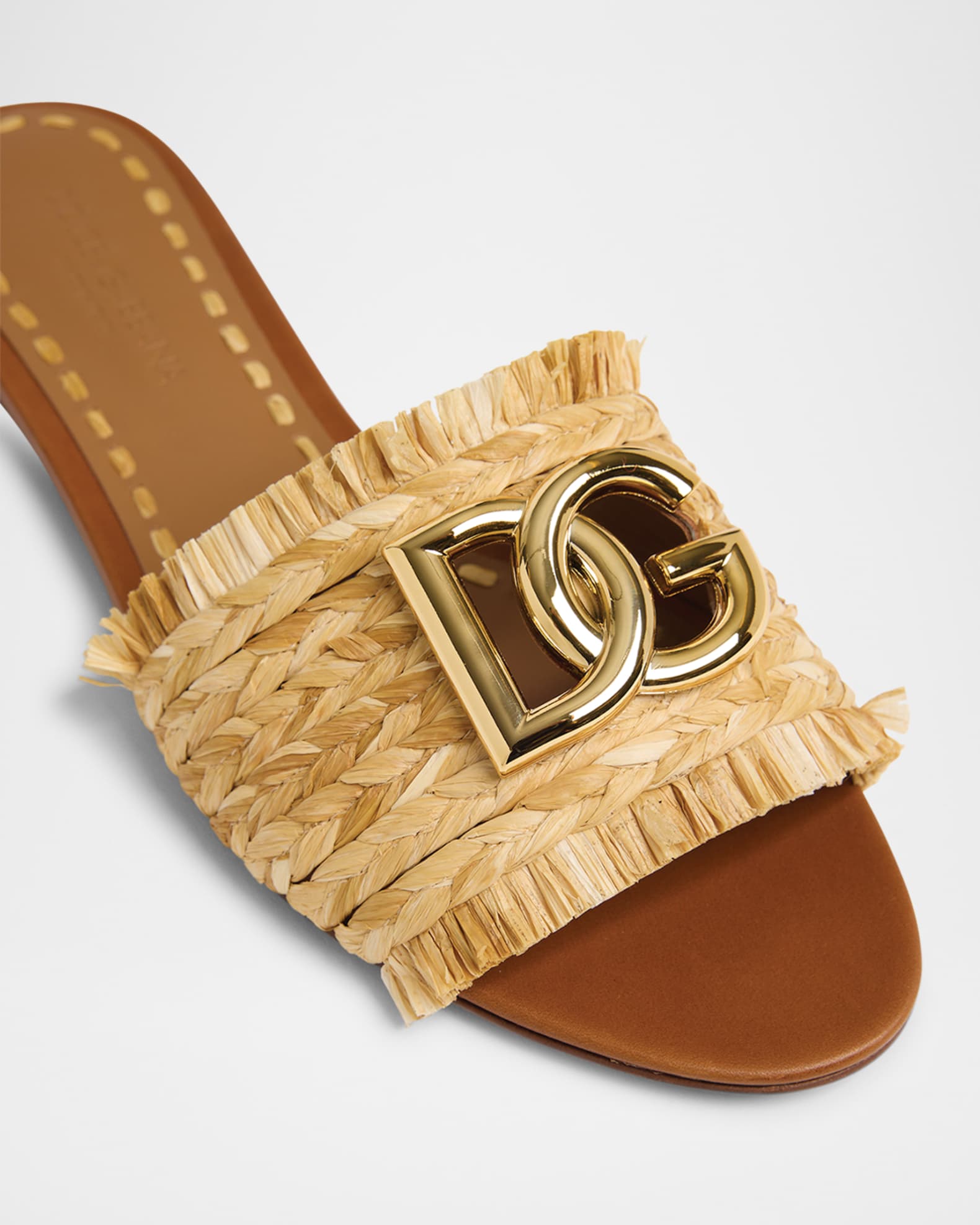 Dolce&Gabbana DG Medallion Raffia Slide Sandals | Neiman Marcus