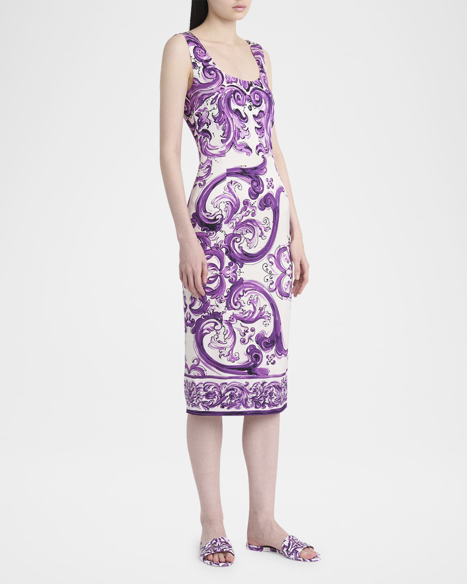 サンダル・ミュール DOLCE & GABBANA SANDALS MAIOLICA VIOLA DOLCE & GABBANA Maiolica-Embroidered Wedge Sandals – Elegant