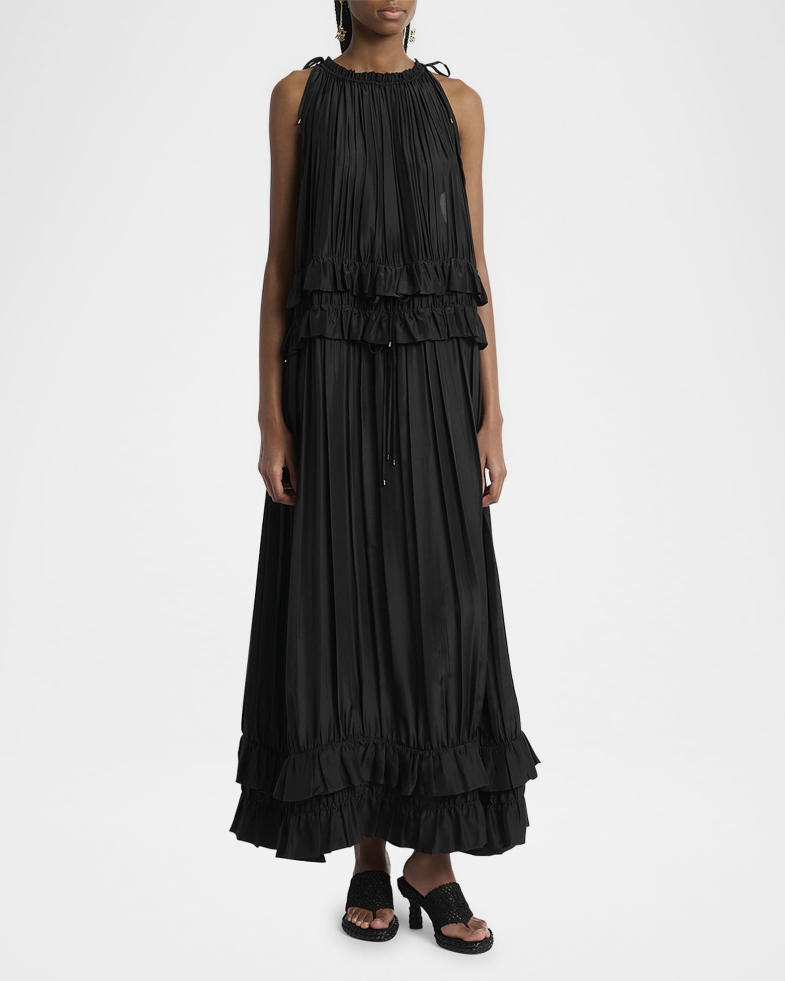 Chloe Isla Crochet Raffia and Leather Thong Sandals | Neiman