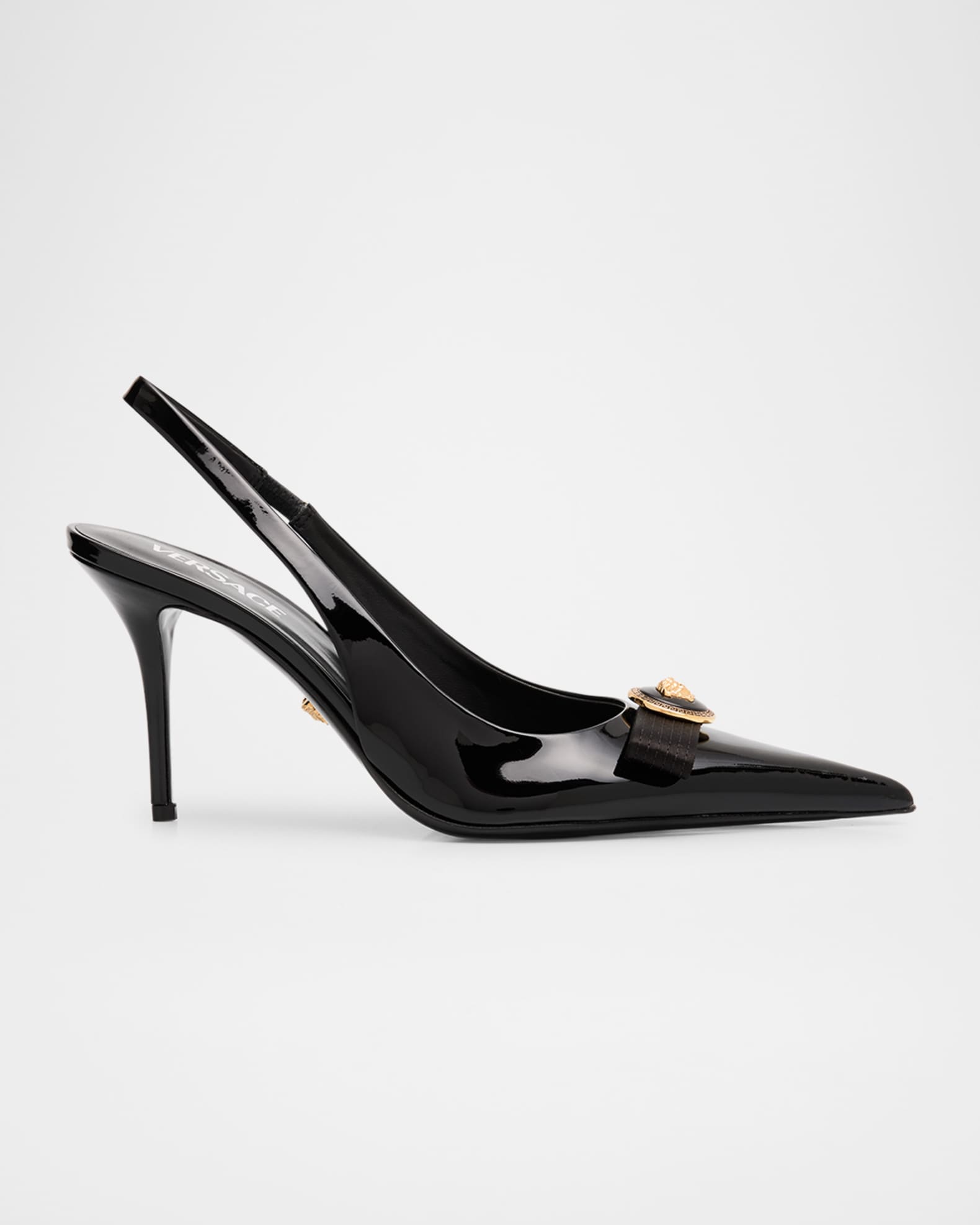 Gianni Ribbon Medusa Patent Slingback Pumps 0