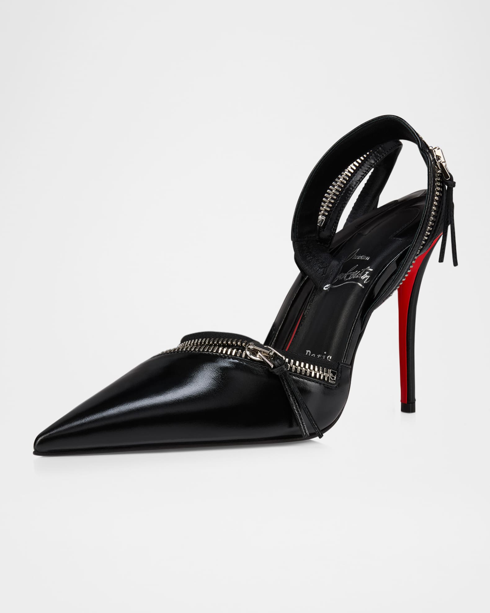 Slingy Zip Leather Red Sole Pumps  1
