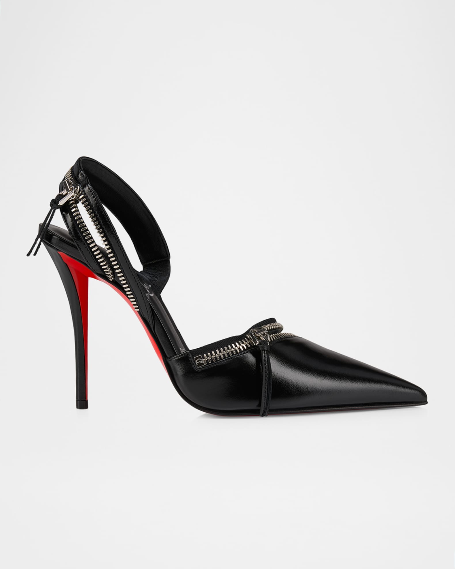 Slingy Zip Leather Red Sole Pumps  0