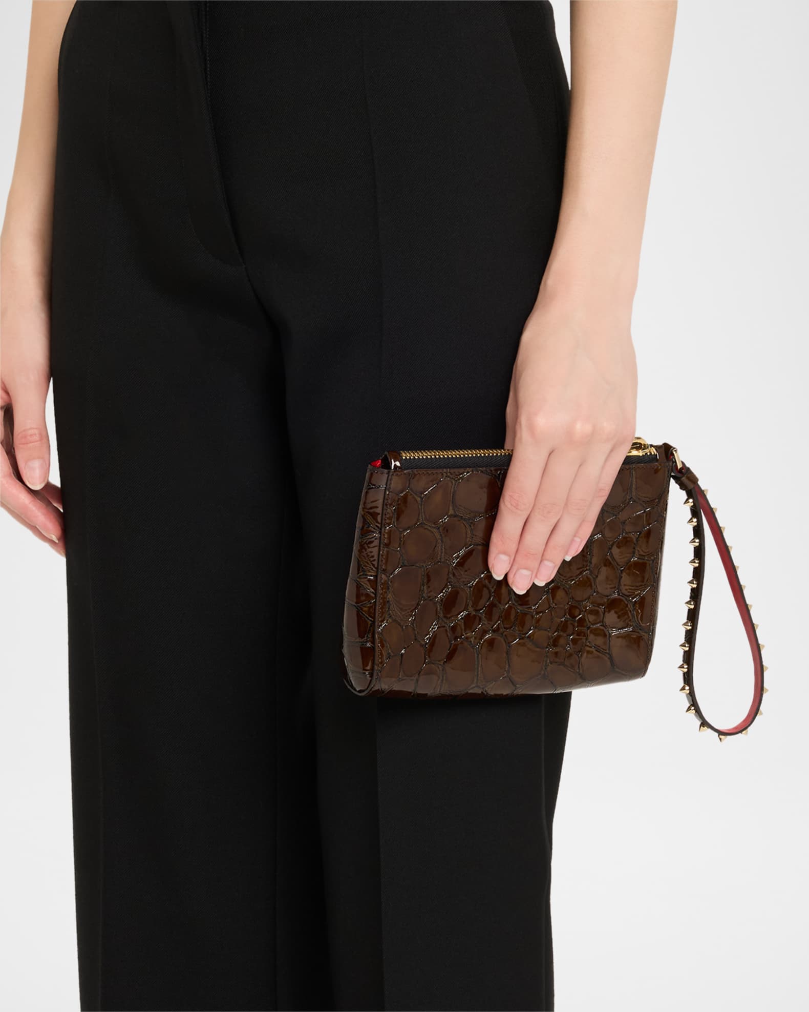Cabata Mini Croc-Embossed Leather Wristlet Pouch 1