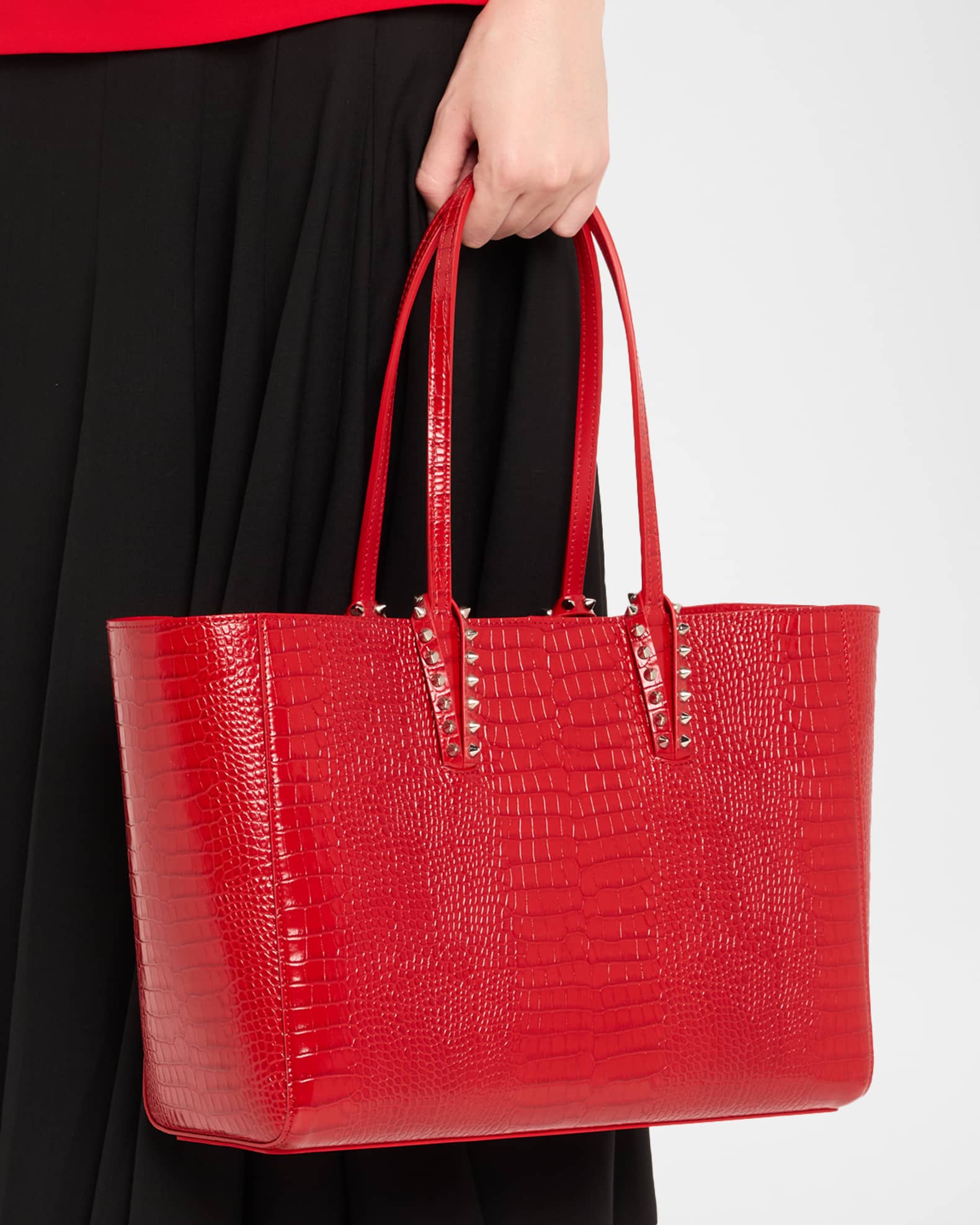 Cabata Small Tote Bag in Alligator-Embossed Leather 1