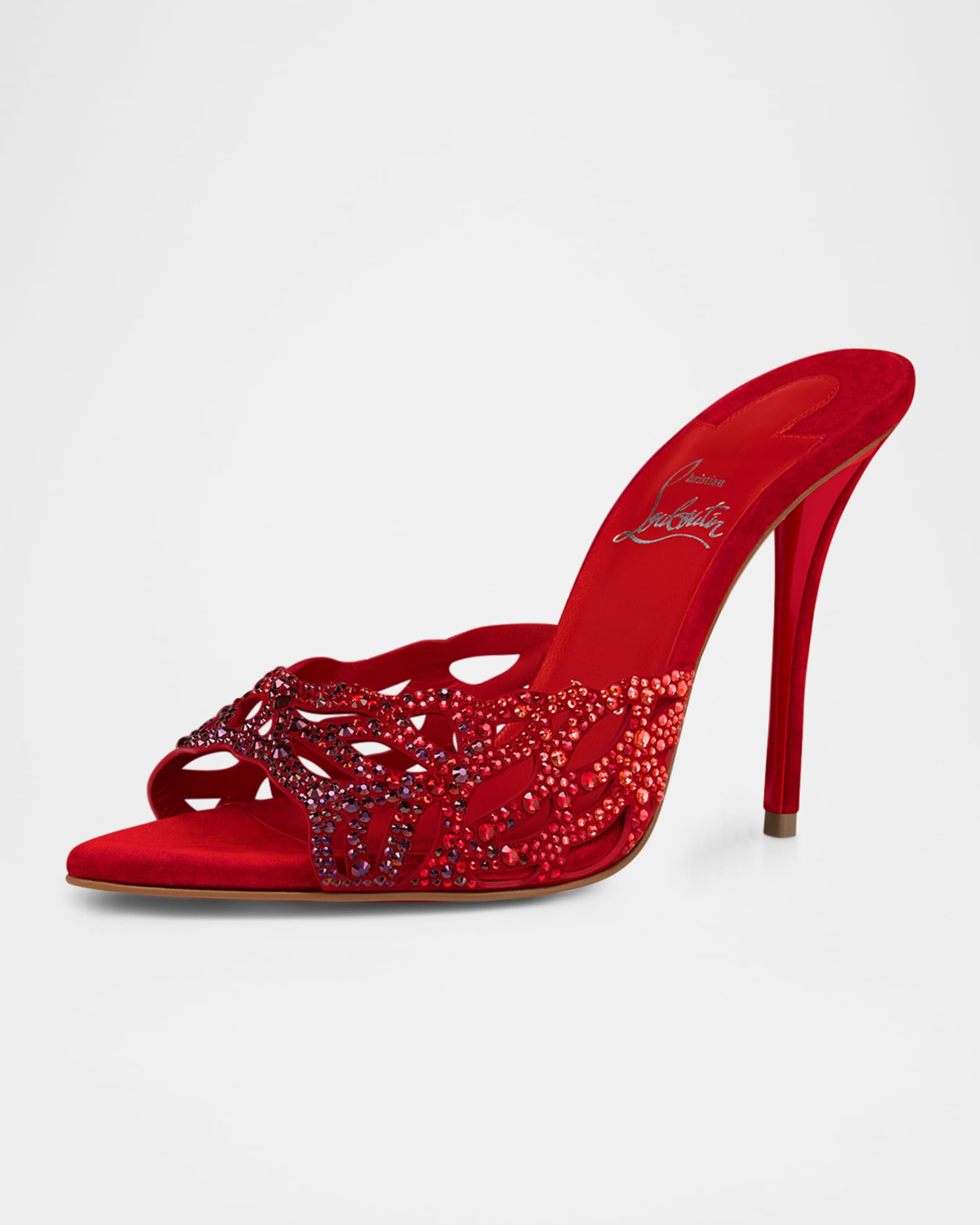 Lasera Strass Suede Red Sole Mule Pumps 1