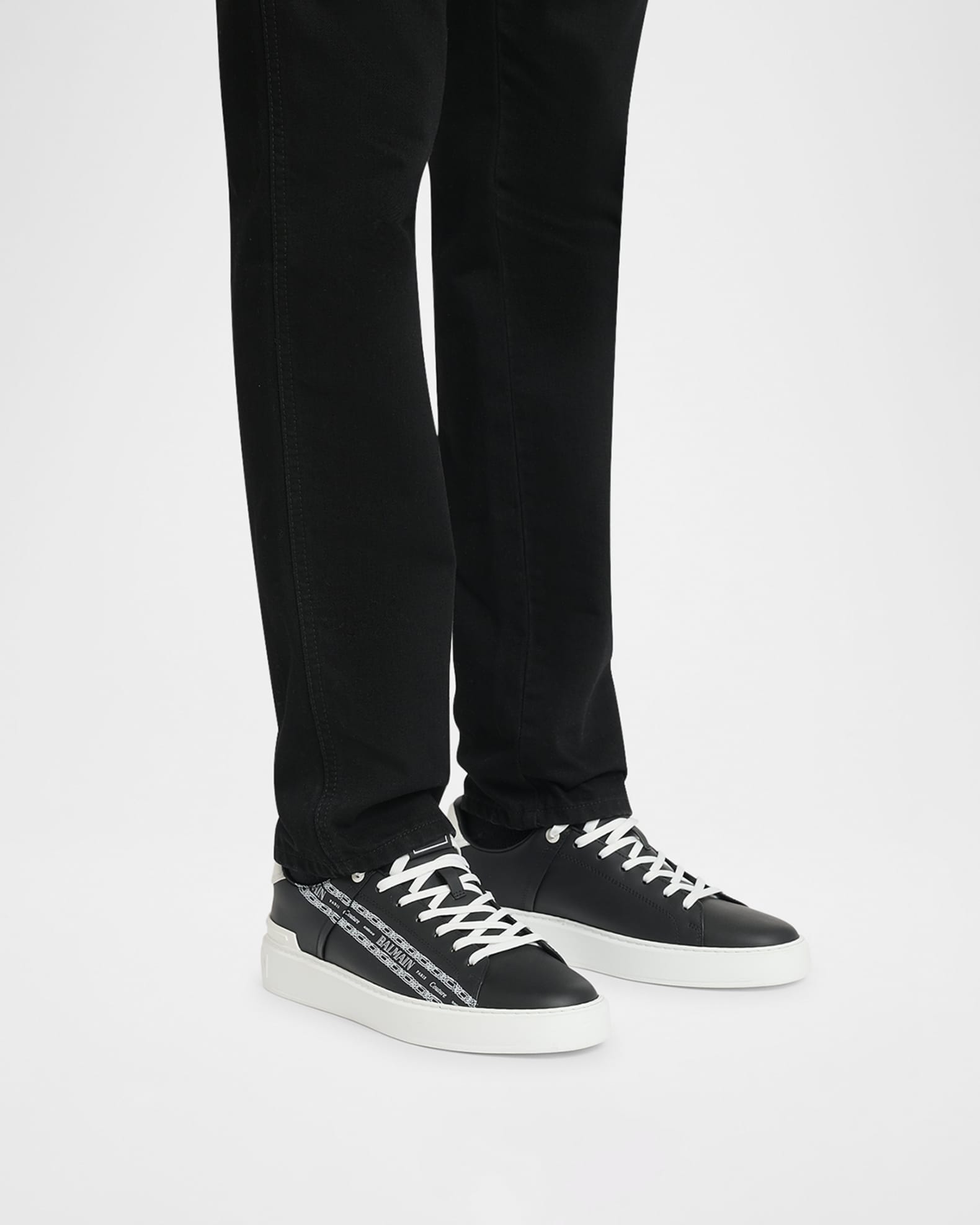 Men's B-Court Chain Logo Calfskin Low-Top Sneakers 1
