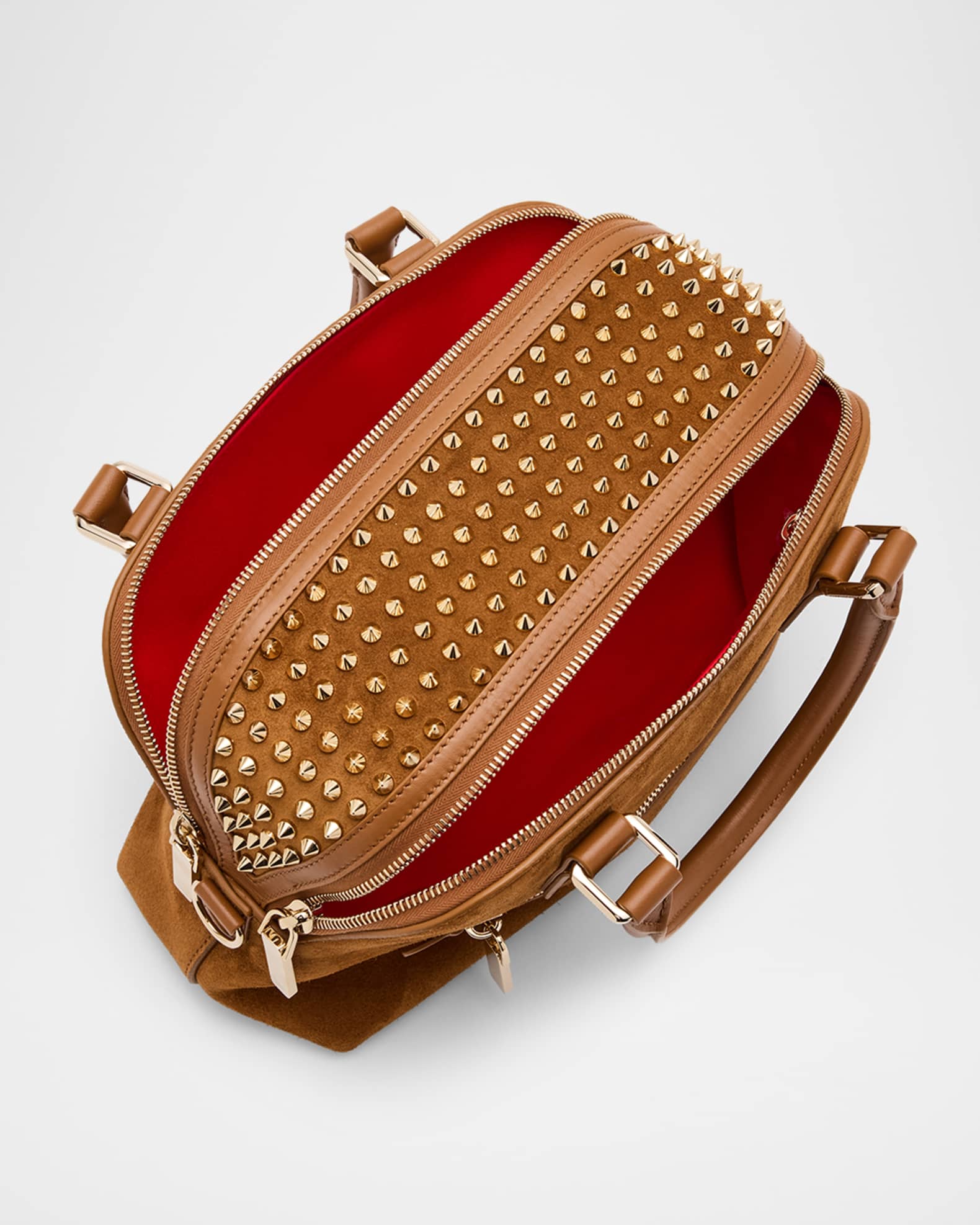 Christian Louboutin Funky Spike Bowling Bag in Suede | Neiman Marcus