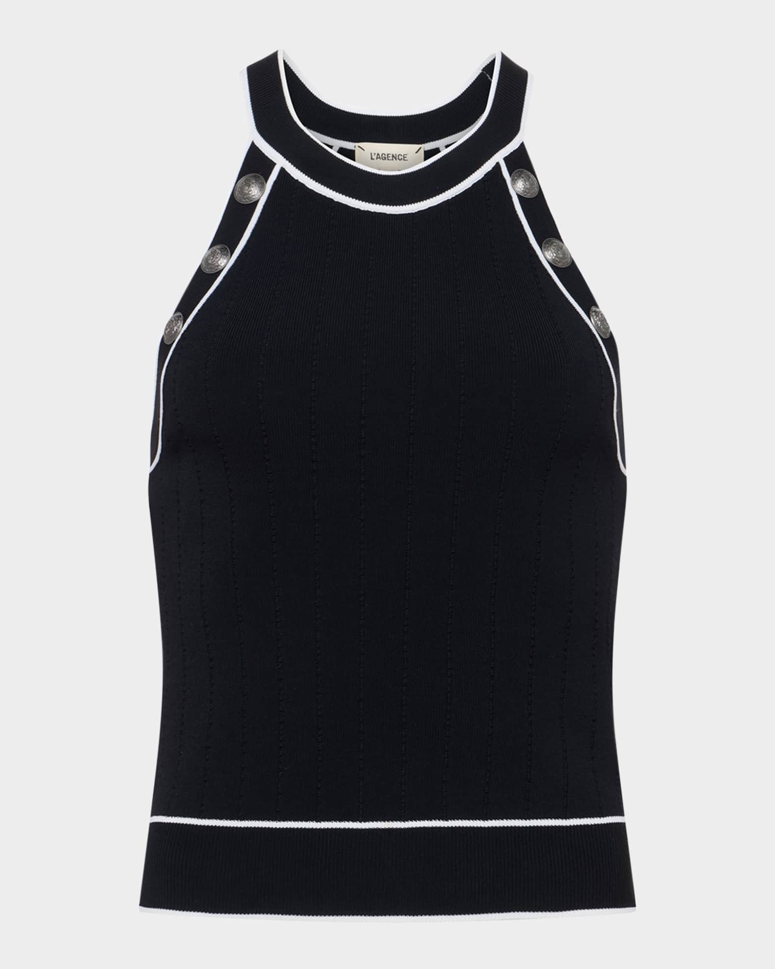 Rosemary High-Neck Button Tank Top  0