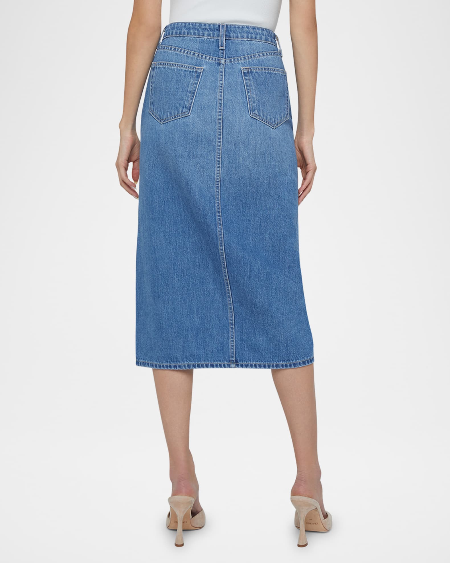 L'Agence Kathleen Button-Front Denim Midi Skirt | Neiman Marcus