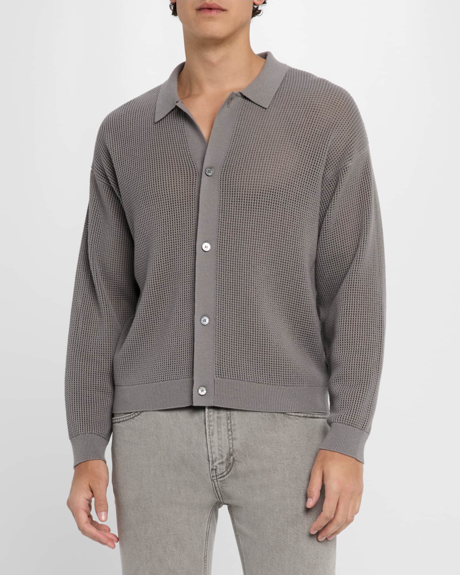 FRAME Men's Mesh-Knit Buttoned Cardigan | Neiman Marcus