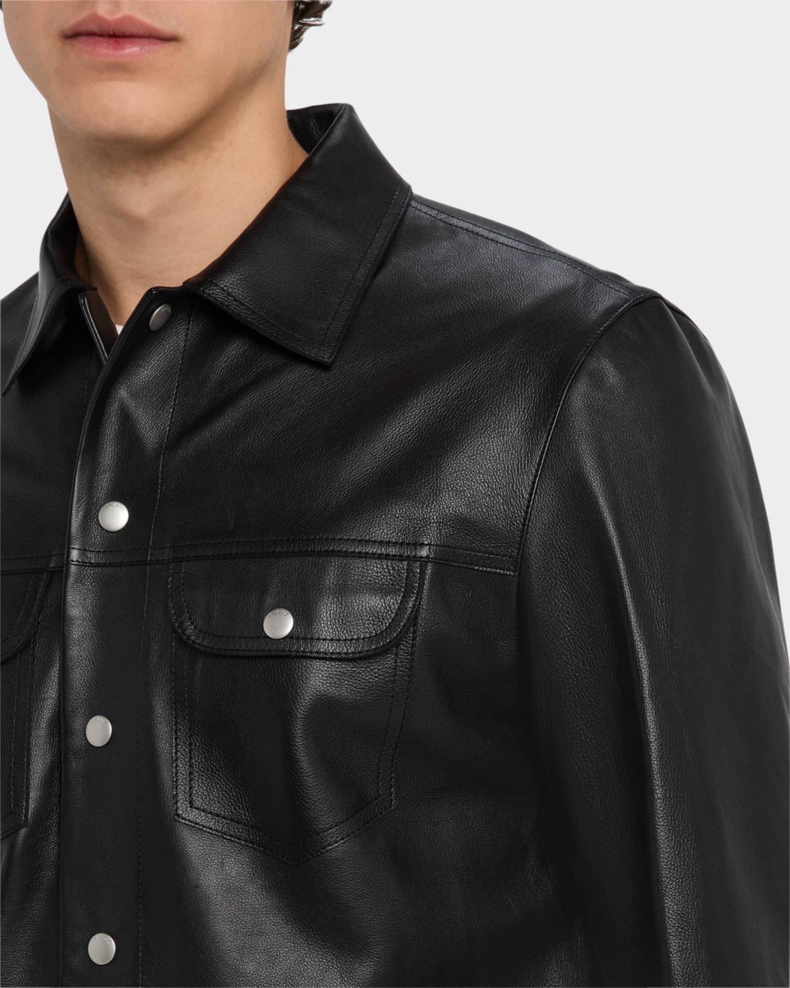 FRAME Men's Leather Trucker Jacket | Neiman Marcus