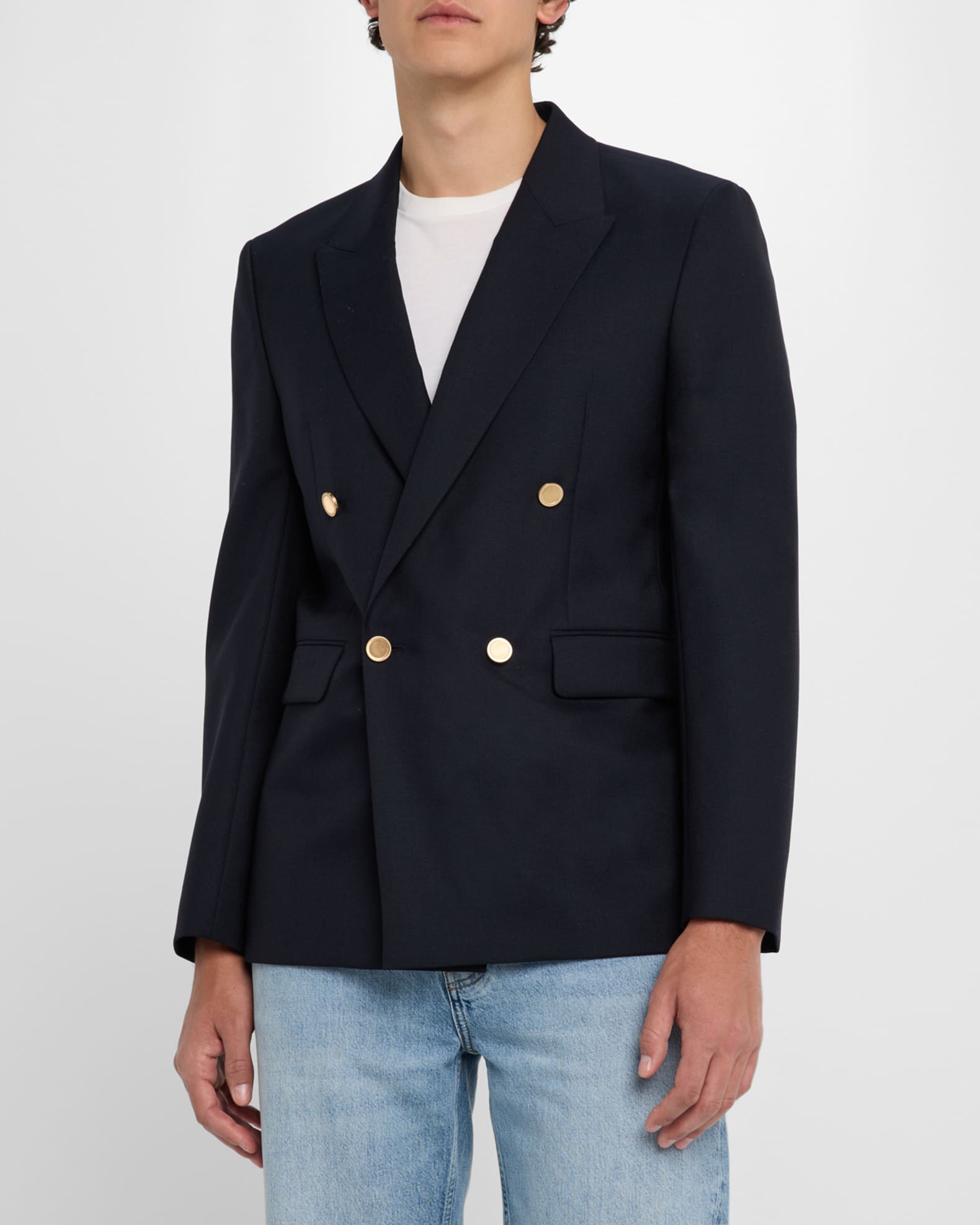 FRAME Men's Double-Breasted Wool Blazer Jacket | Neiman Marcus