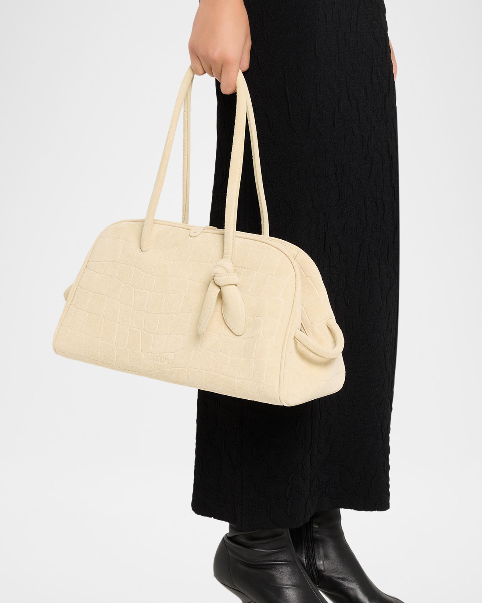 Jacquemus Le Turismo Croc-Embossed Suede Top-Handle Bowling Bag
