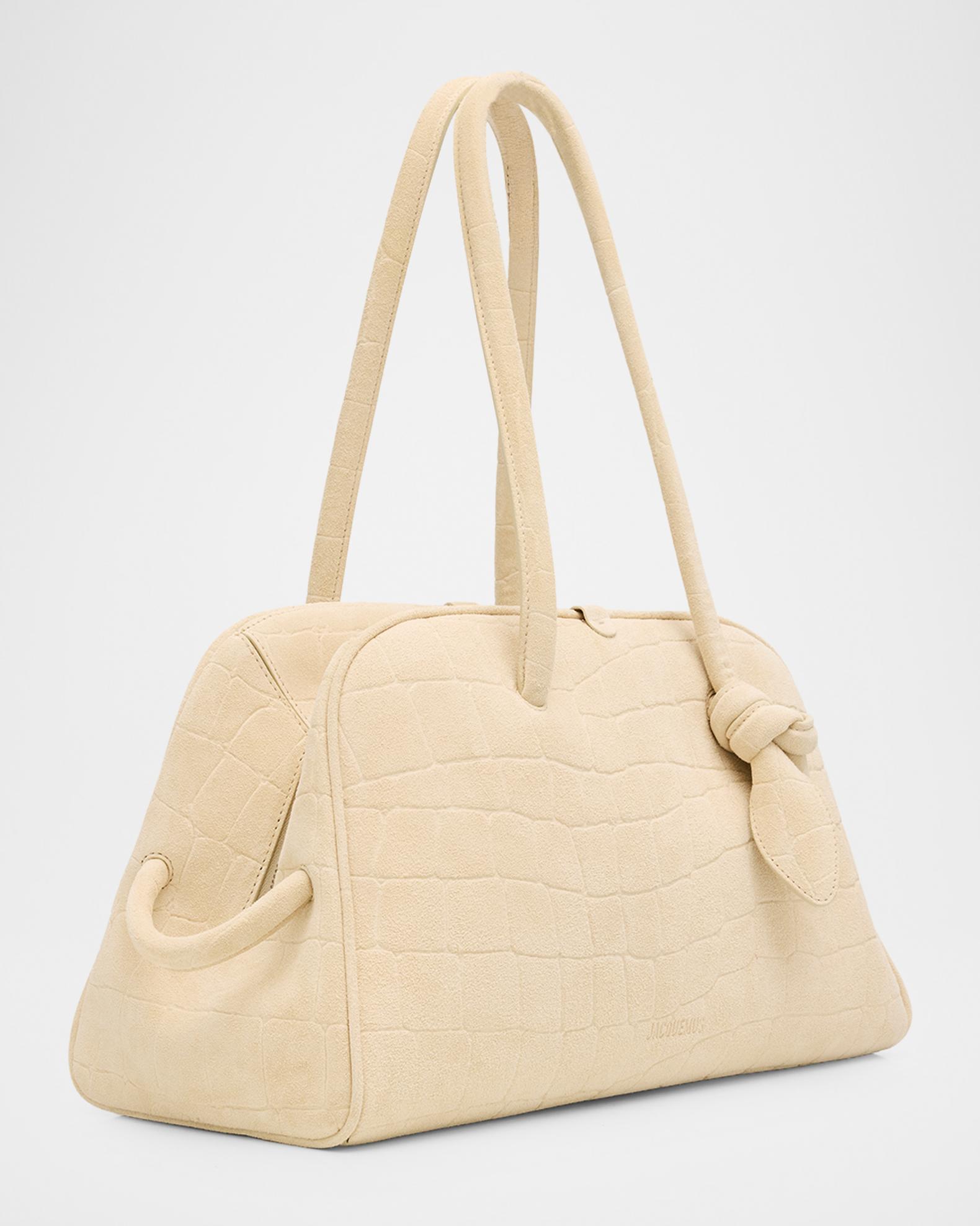 Jacquemus Le Turismo Croc-Embossed Suede Top-Handle Bowling Bag