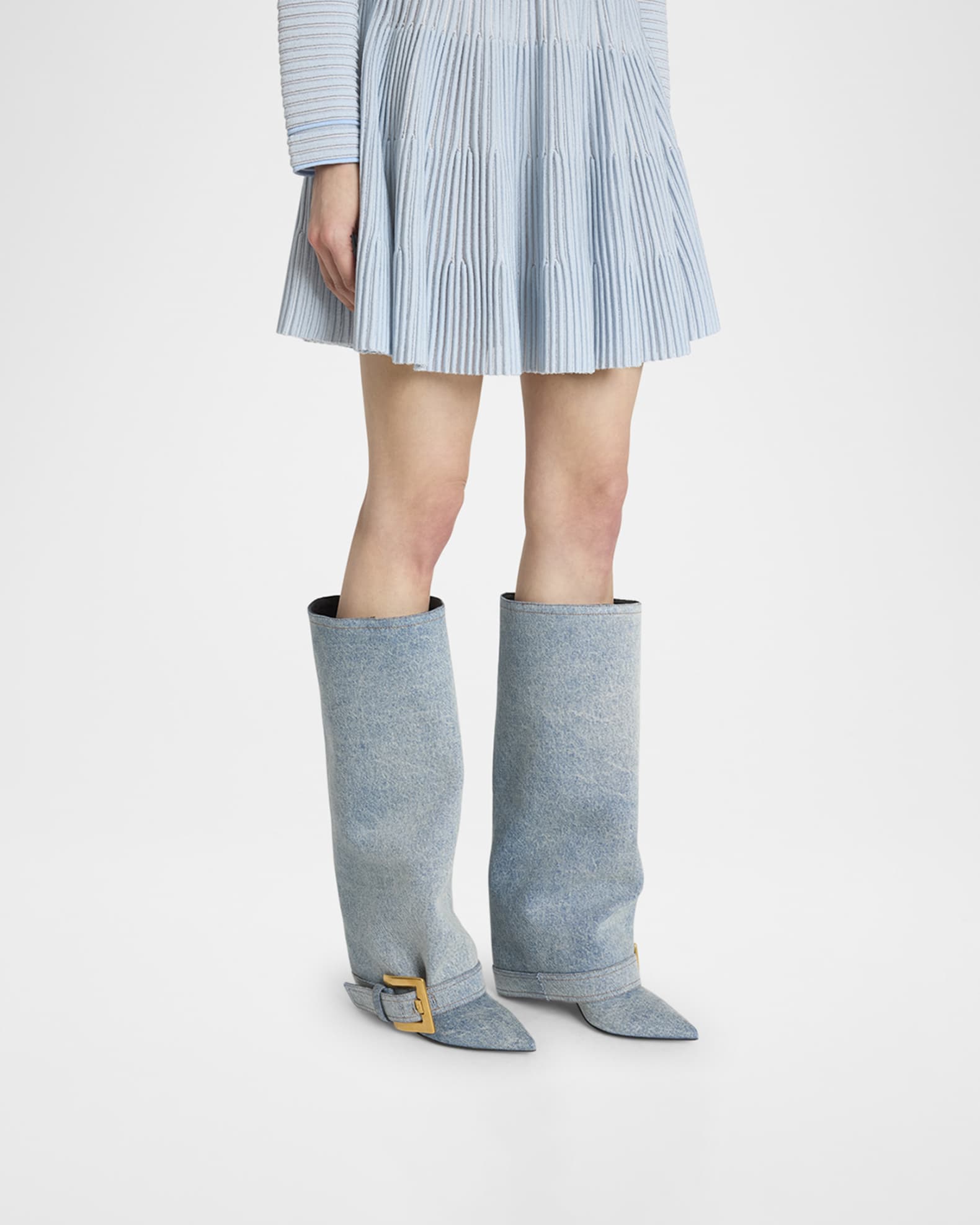 Anthem Washed Denim Buckle Knee-High Boots 1