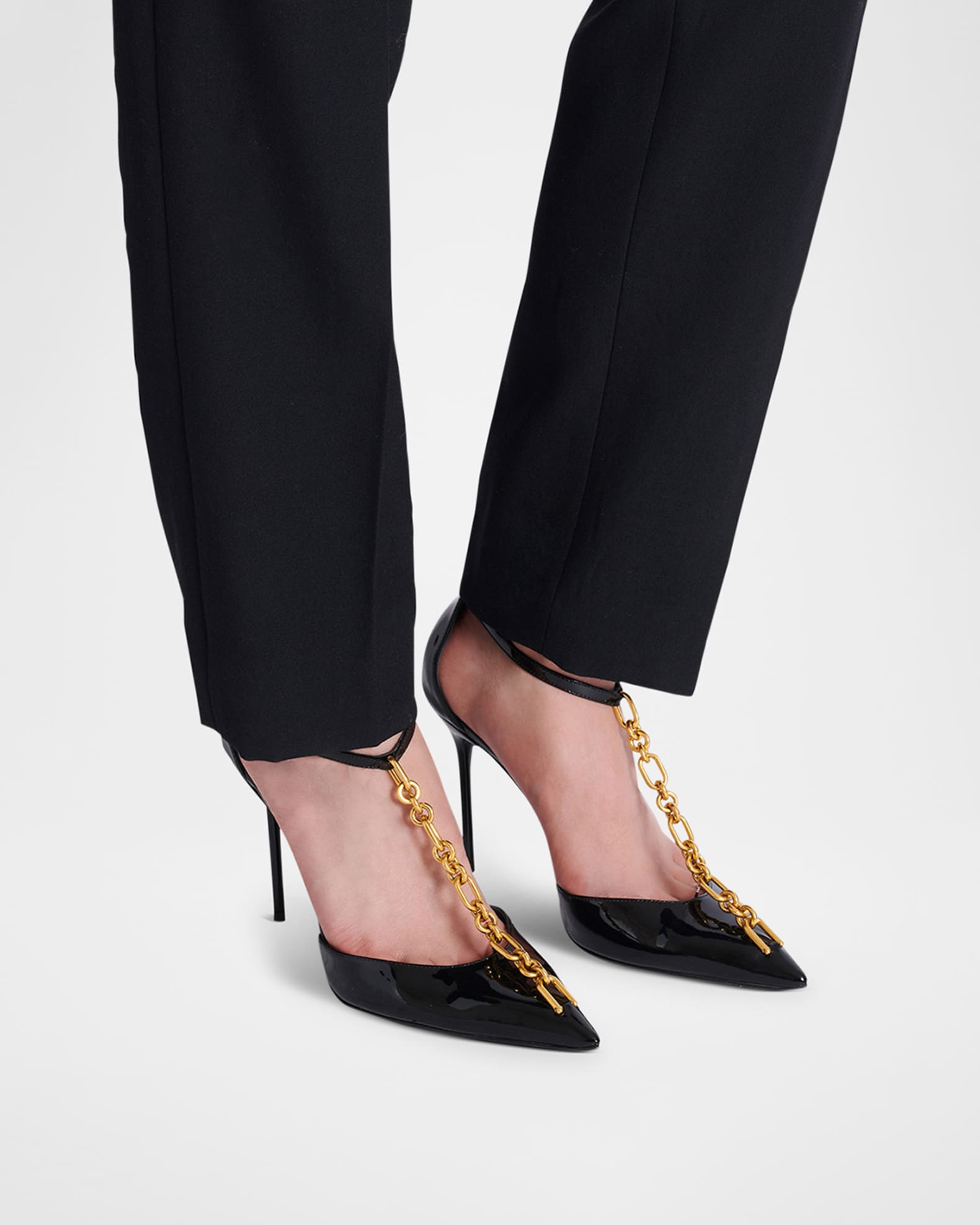Sync Patent Leather Chain T-Strap Pumps 1